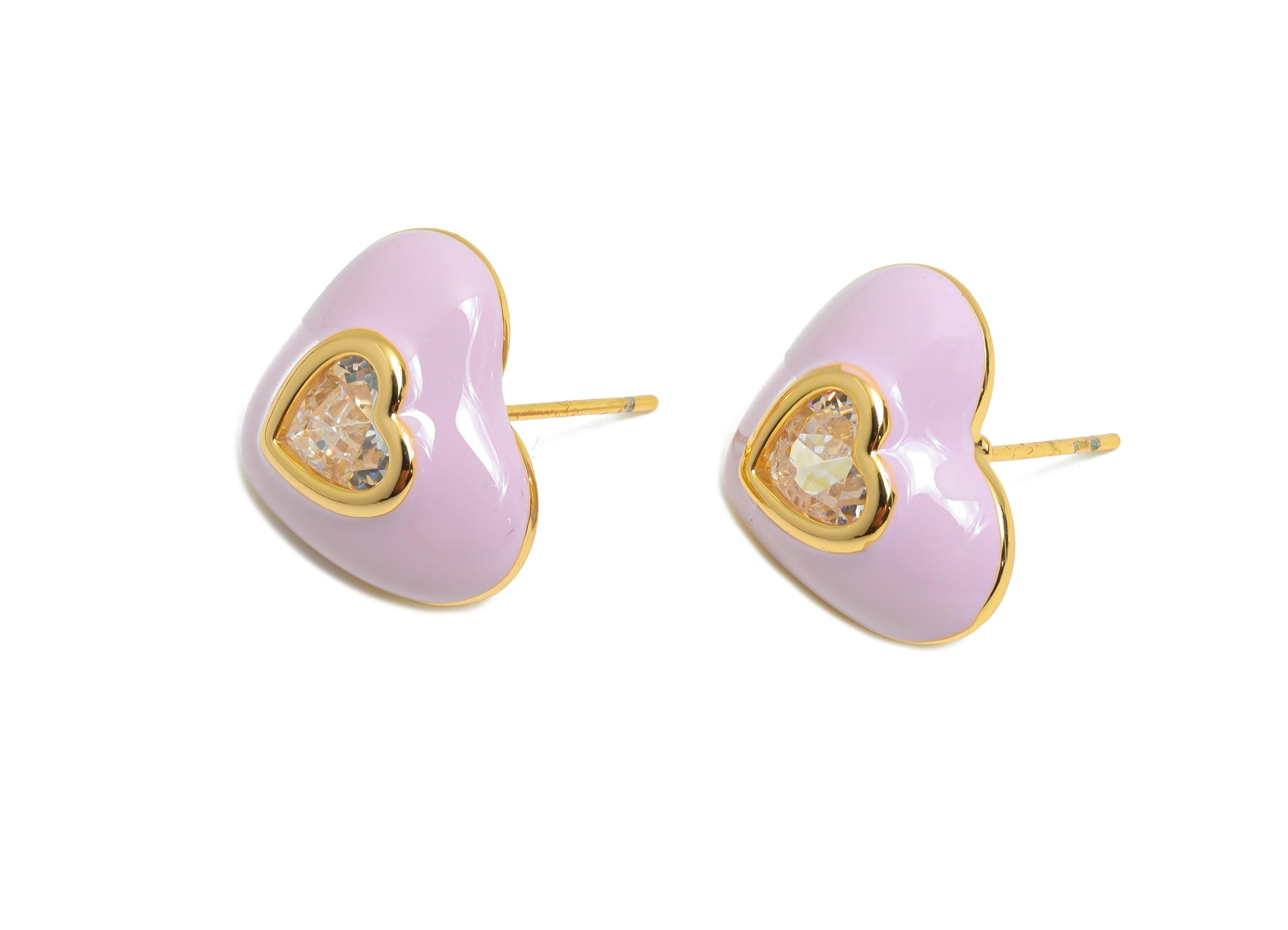 Brass Enamel Heart Earring - Brass Bold Enamel Chic Colorful Stud - Vibrant Enamel Jewelry - 18K Real Gold Plating  - 16x14x4mm - RGP10388C - DOMEDBAZAAR