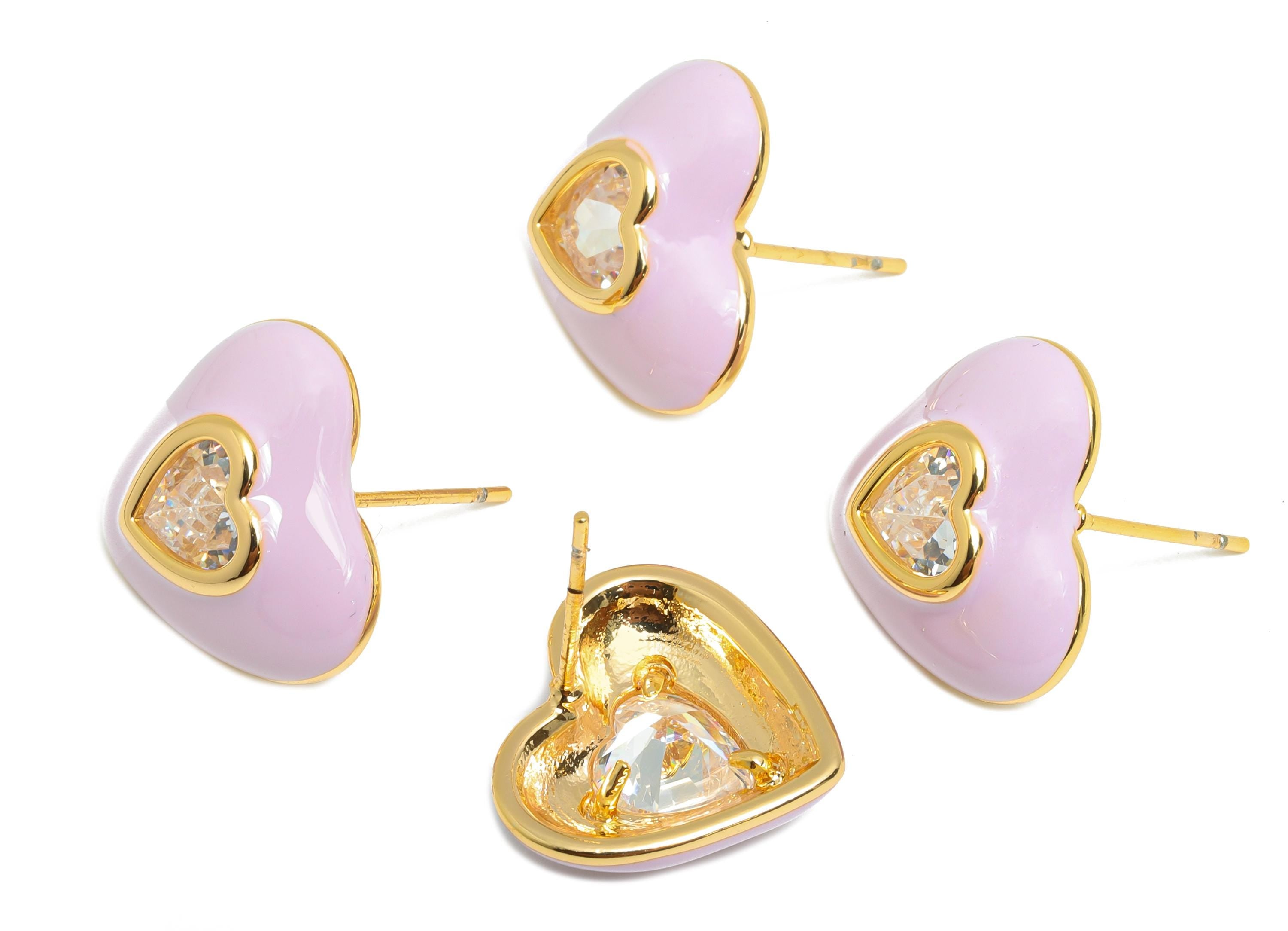 Brass Enamel Heart Earring - Brass Bold Enamel Chic Colorful Stud - Vibrant Enamel Jewelry - 18K Real Gold Plating  - 16x14x4mm - RGP10388C - DOMEDBAZAAR