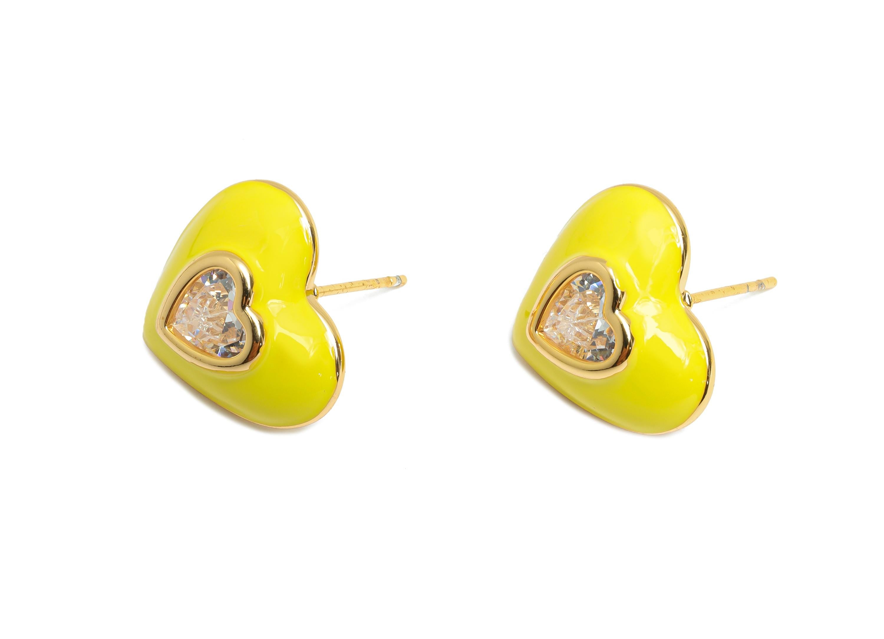 Brass Enamel Heart Earring - Brass Bold Enamel Chic Summer Stud - Vibrant Enamel Jewelry - 18K Real Gold Plating  - 16x14x4mm - RGP10388D - DOMEDBAZAAR