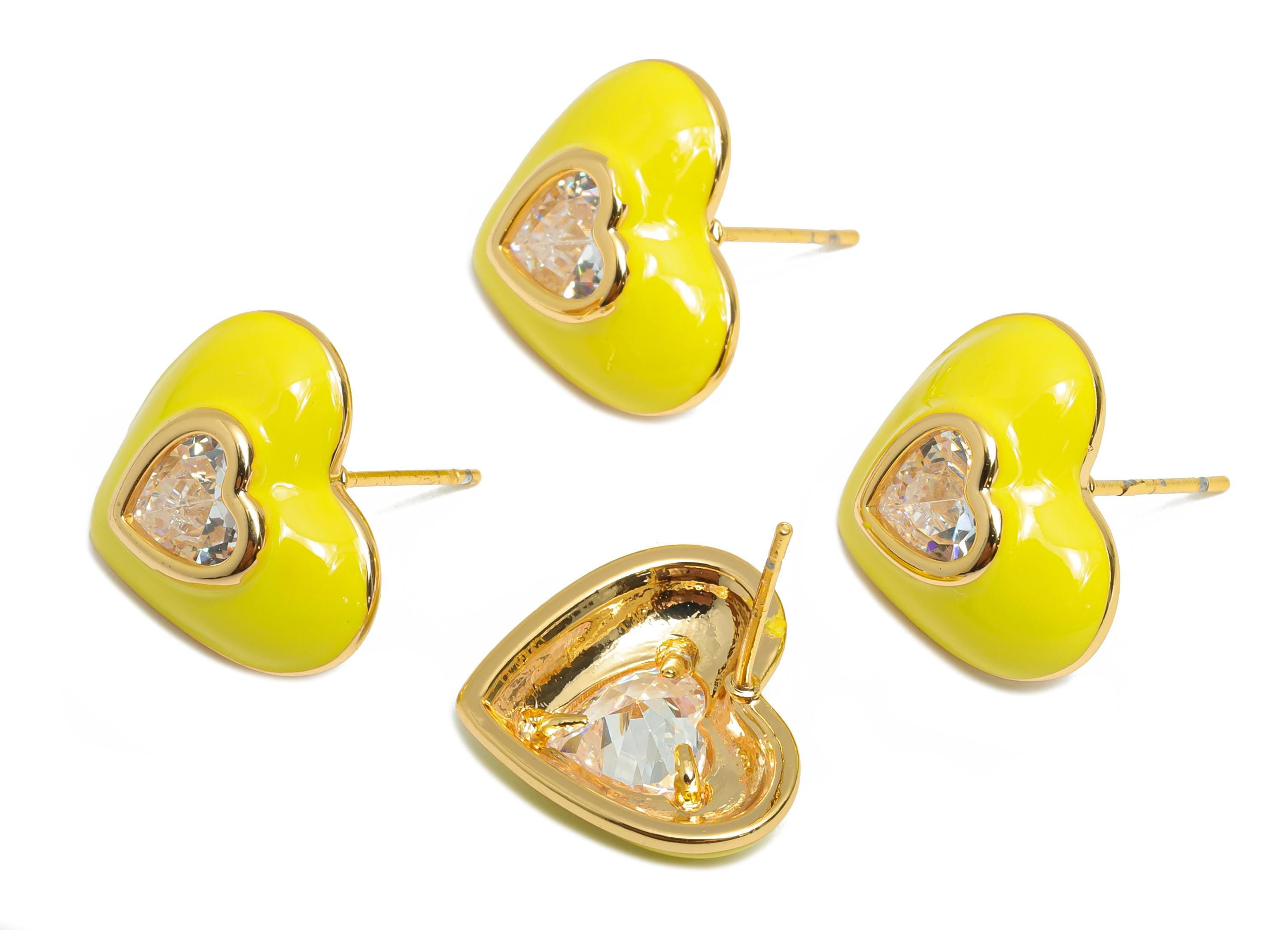 Brass Enamel Heart Earring - Brass Bold Enamel Chic Summer Stud - Vibrant Enamel Jewelry - 18K Real Gold Plating  - 16x14x4mm - RGP10388D - DOMEDBAZAAR