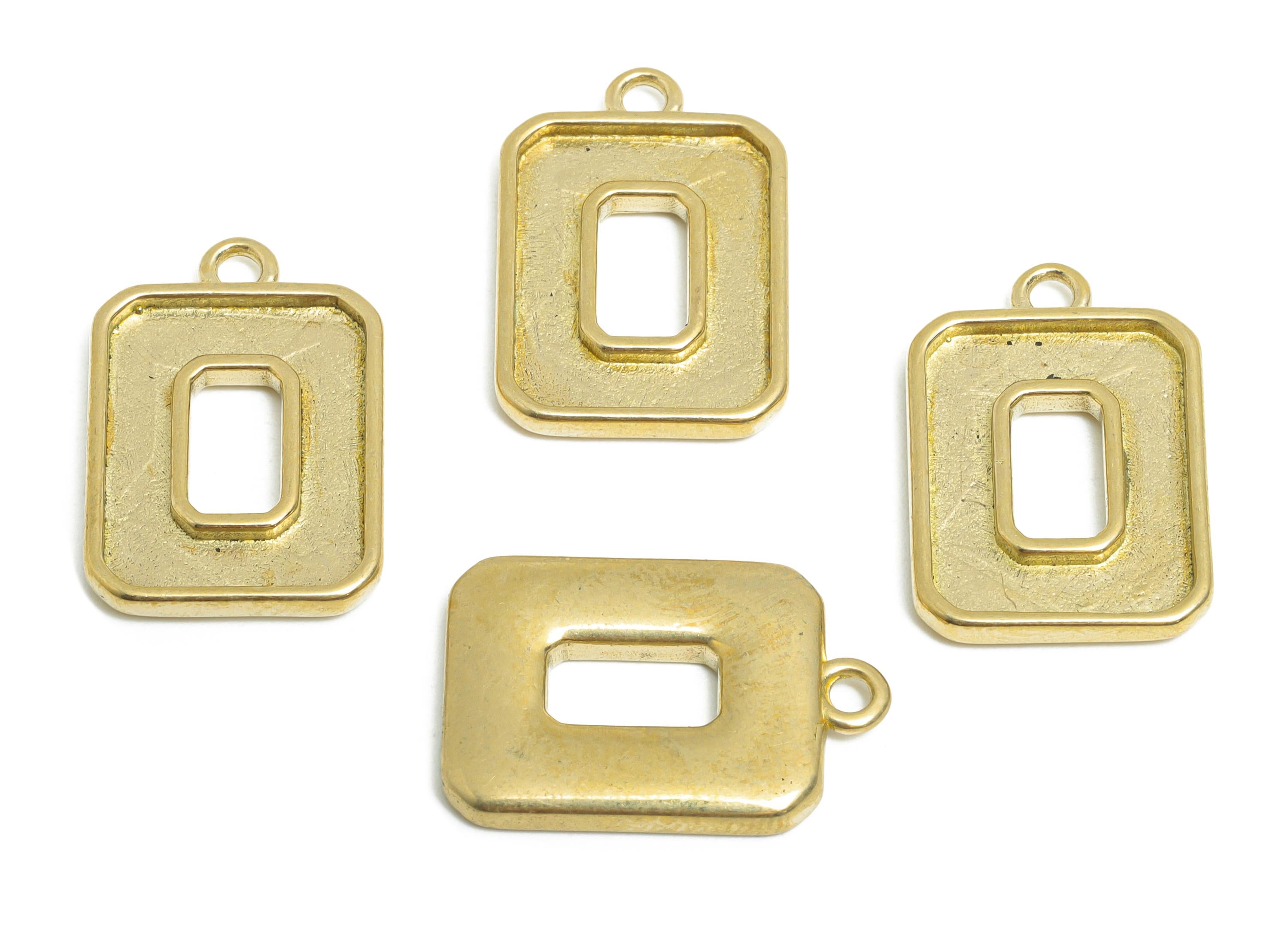 DIY Pendant Setting - Raw Brass Rectangular Charm for Necklace - Rectangular Hollow Pendant -Customizable Jewelry Base - 19x13x2mm - PP11043 - DOMEDBAZAAR