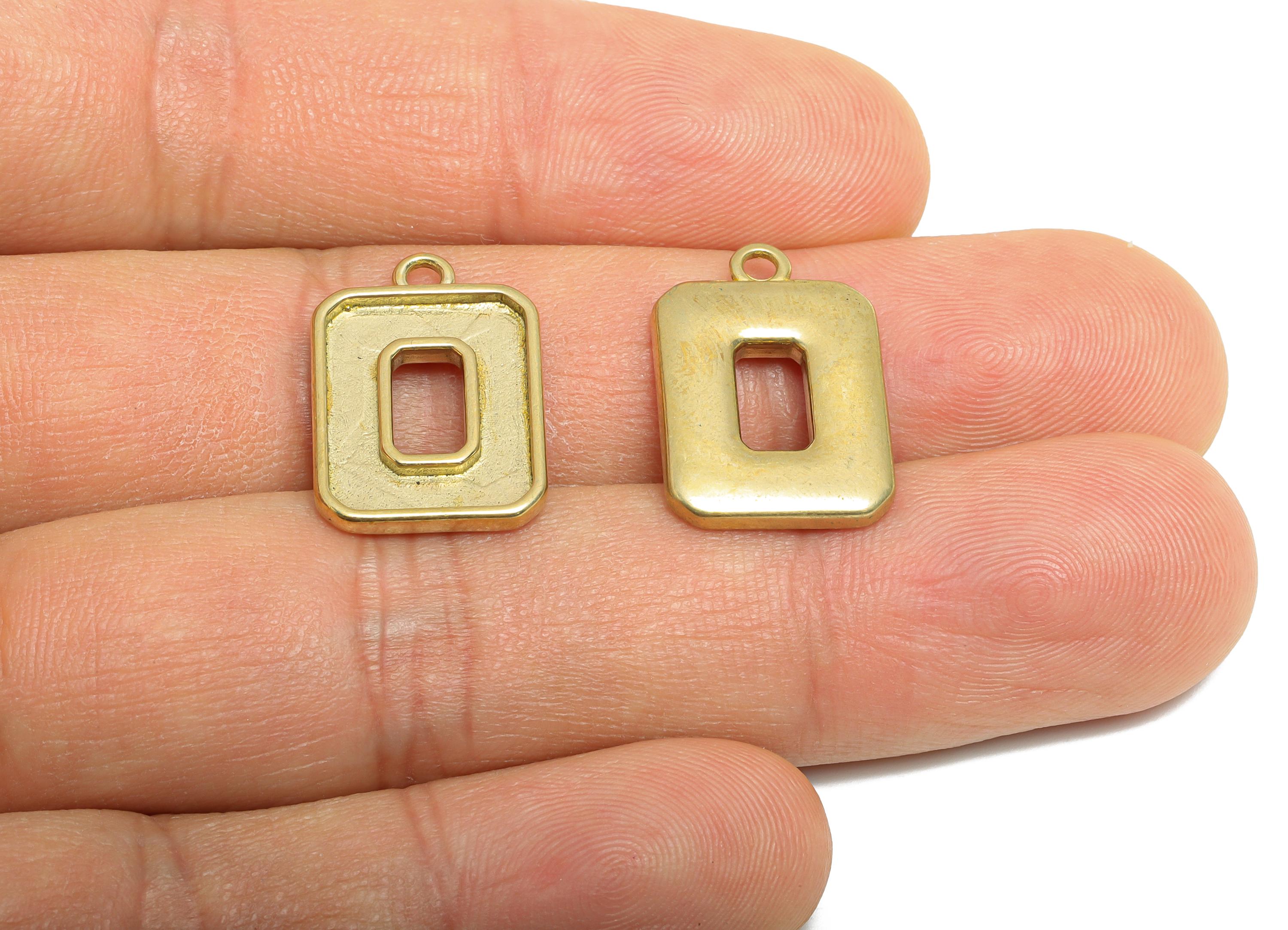 DIY Pendant Setting - Raw Brass Rectangular Charm for Necklace - Rectangular Hollow Pendant -Customizable Jewelry Base - 19x13x2mm - PP11043 - DOMEDBAZAAR