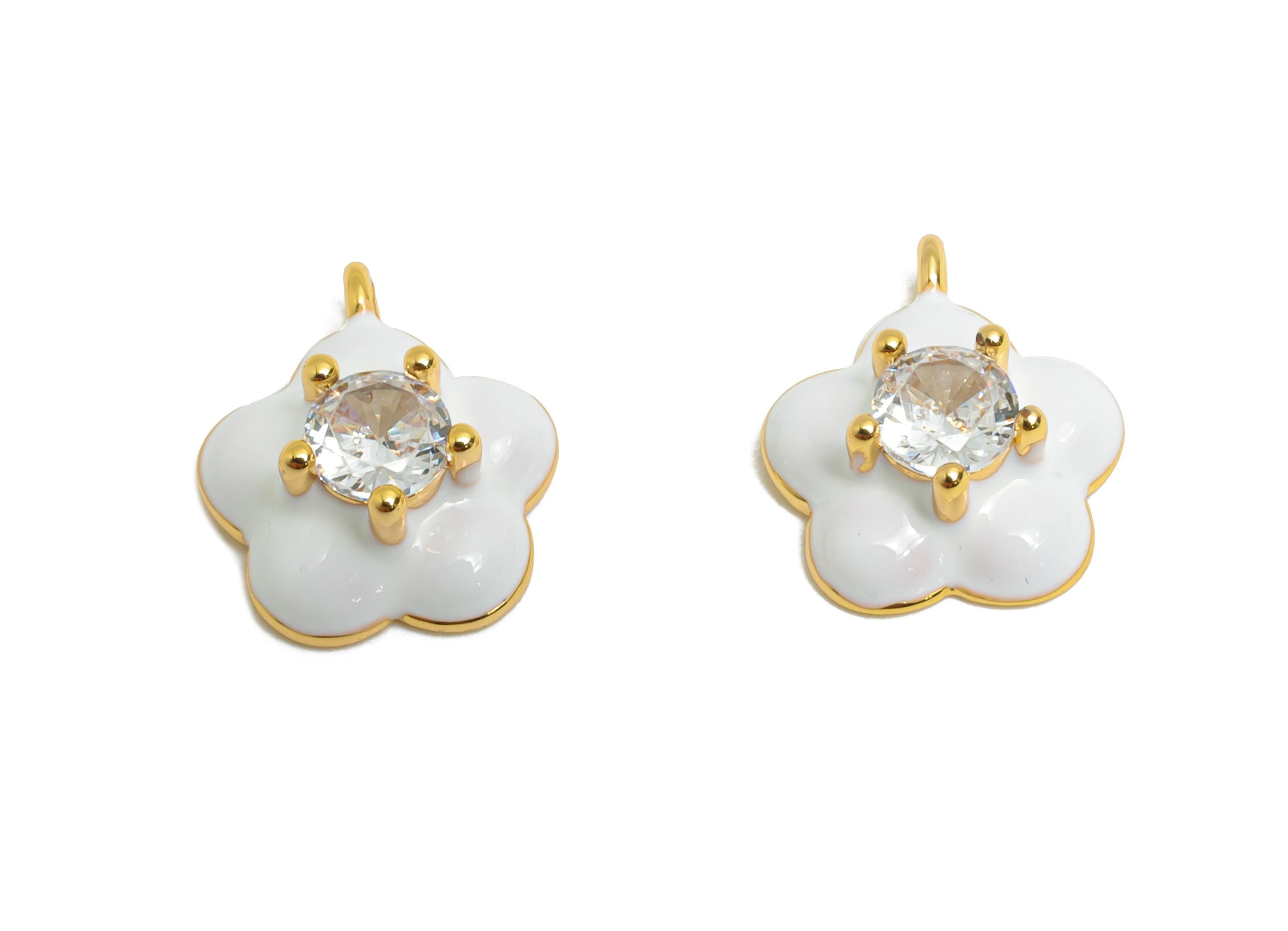 Brass Flower Enamel Charm - White Enamel Pendant - 18K Real Gold Plating - Elegant Pendant Jewelry - Everyday Jewelry - 11x9x4mm - RGP10390B - DOMEDBAZAAR