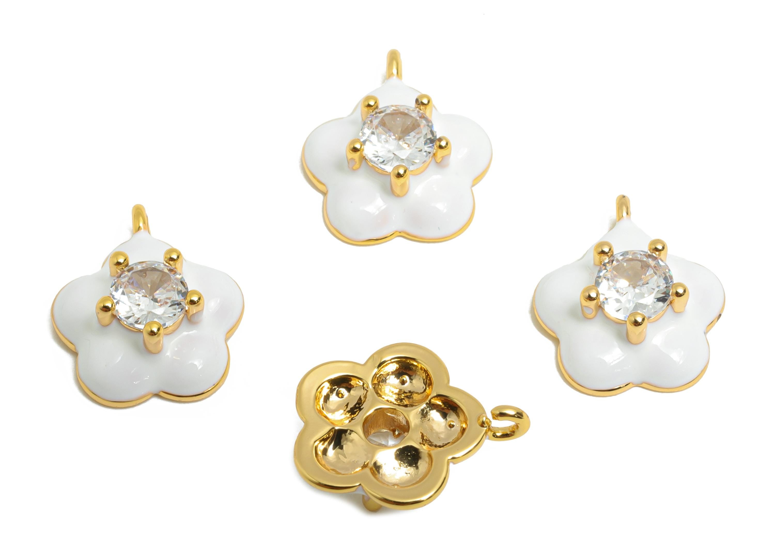 Brass Flower Enamel Charm - White Enamel Pendant - 18K Real Gold Plating - Elegant Pendant Jewelry - Everyday Jewelry - 11x9x4mm - RGP10390B - DOMEDBAZAAR
