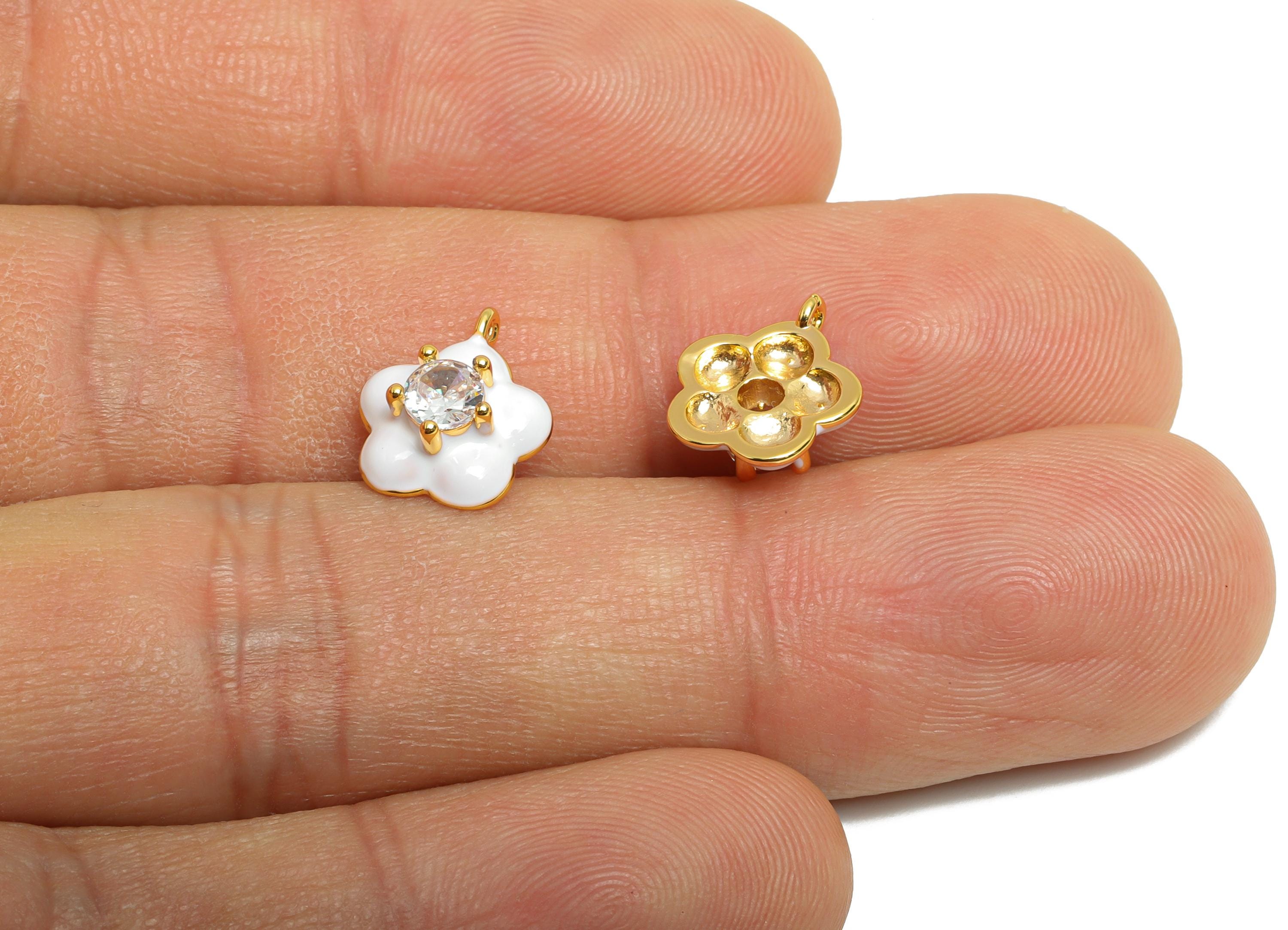 Brass Flower Enamel Charm - White Enamel Pendant - 18K Real Gold Plating - Elegant Pendant Jewelry - Everyday Jewelry - 11x9x4mm - RGP10390B - DOMEDBAZAAR