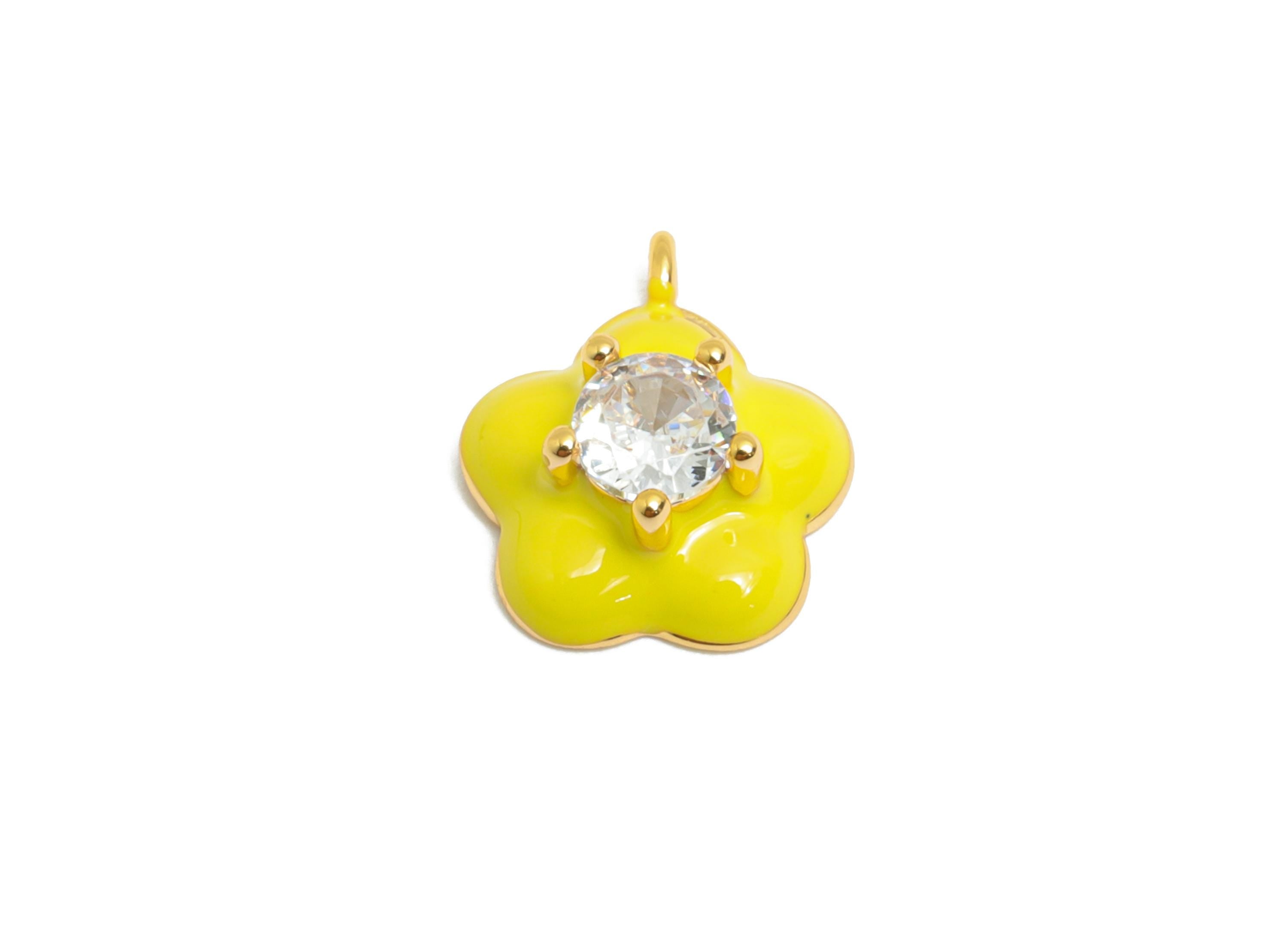Brass Flower Enamel Charm - Luxury Summer/Spring Enamel Pendant - 18K Real Gold Plating - Elegant Pendant Jewelry - 11x9x4mm - RGP10390D - DOMEDBAZAAR