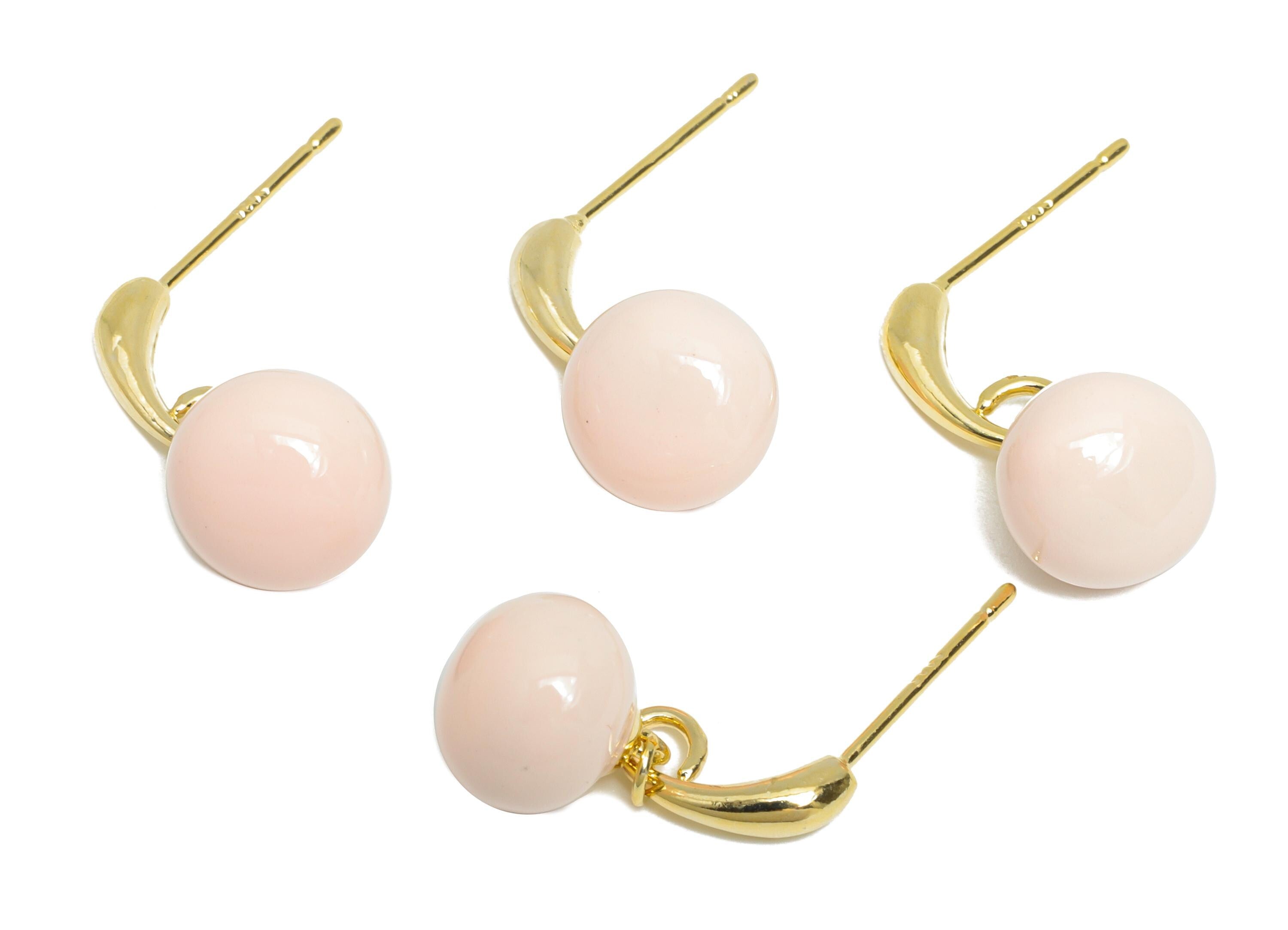 Brass Round Ball Dangle Earring - Pink Enamel Ball Hanging Earring Post - Gold Everday Jewelry - 18K Gold Plated - 20x9.17x0.74mm -RGP9603B - DOMEDBAZAAR