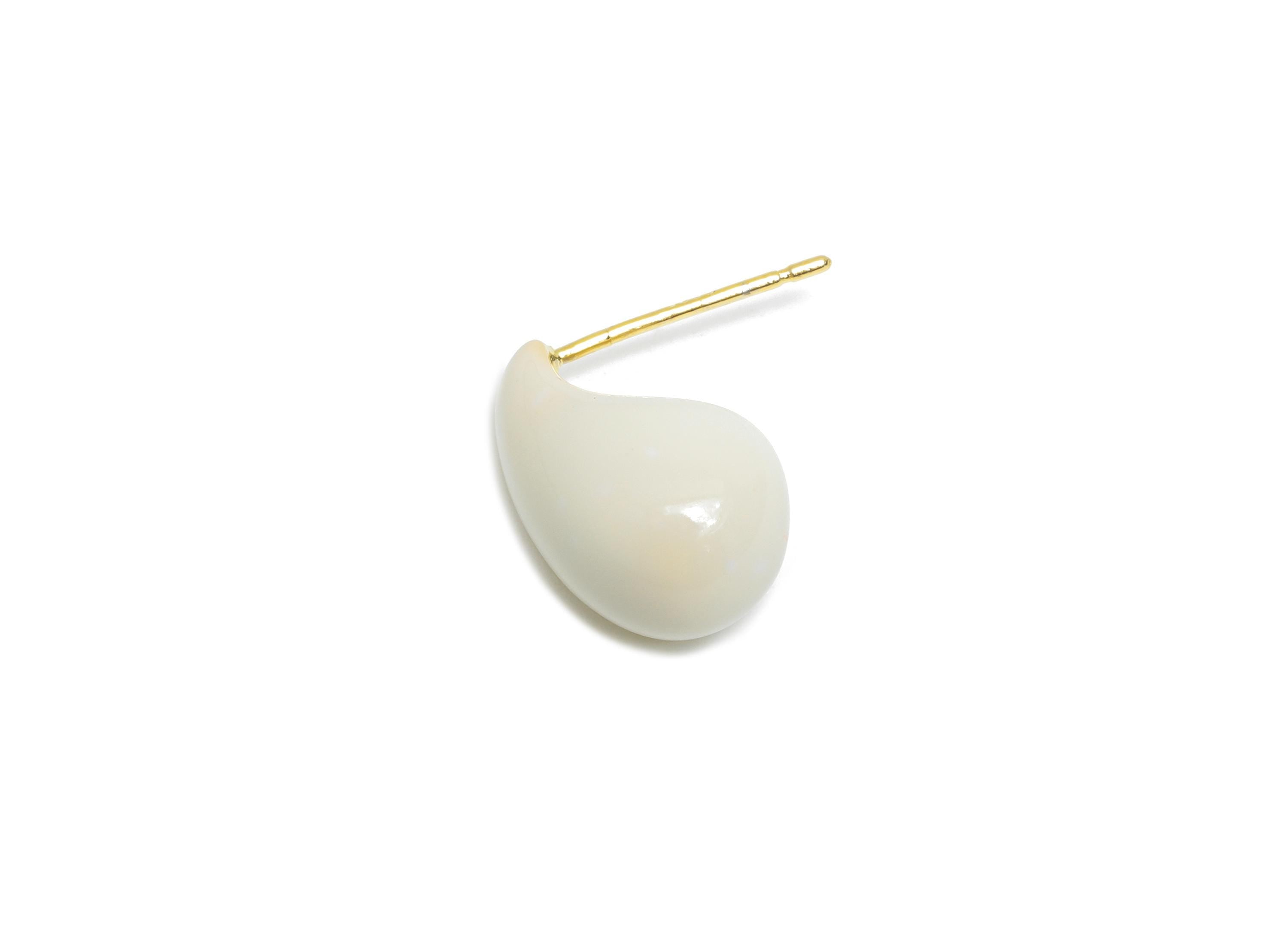 Brass Teardrop Stud Earring - White Curved Drop Enamel Earring Post - Gold Everday Jewelry - 18K Real Gold Plated-16.51x8.42x0.72mm-RGP9602A - DOMEDBAZAAR