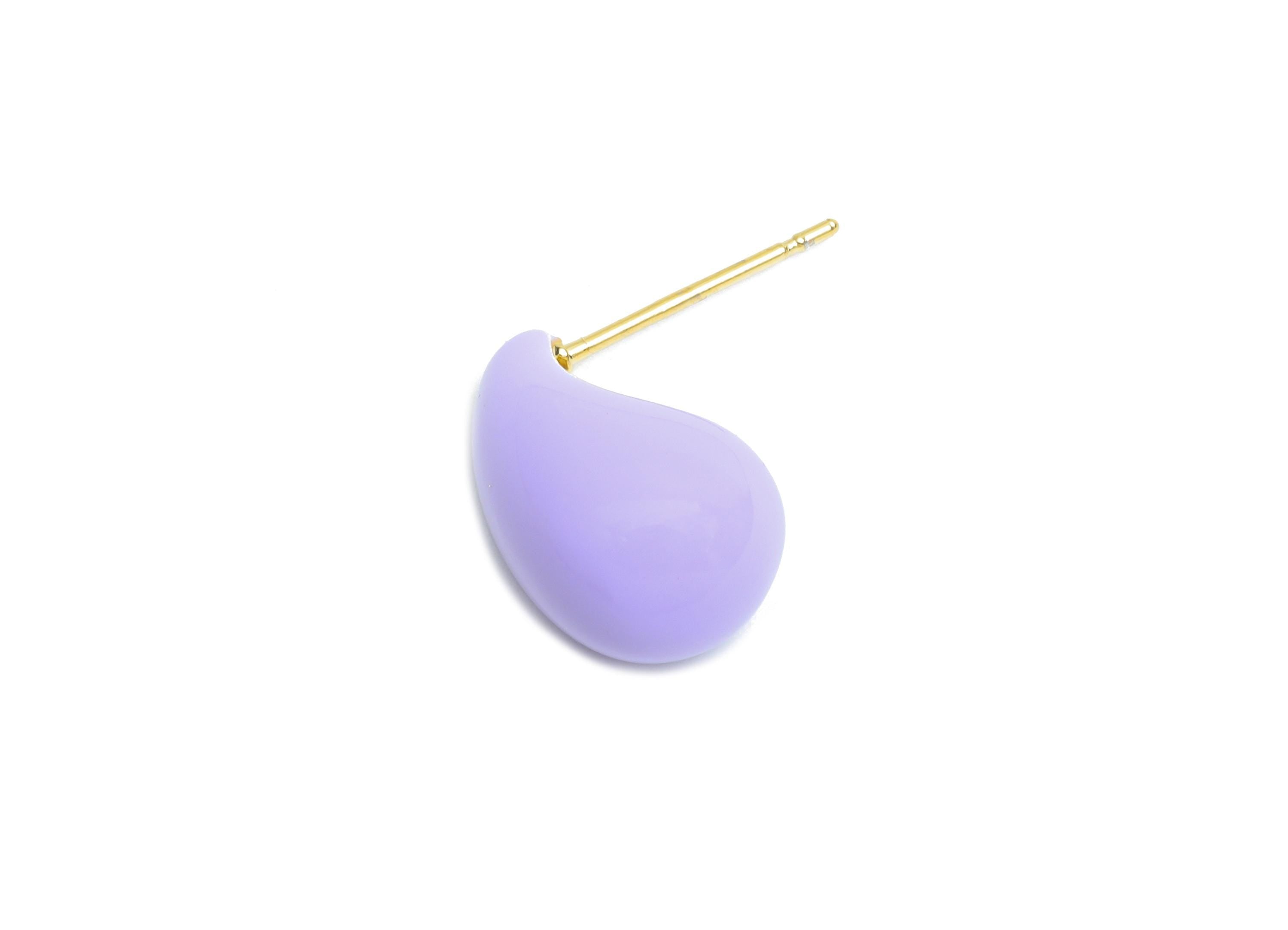 Brass Teardrop Stud Earring - Purple Curved Drop Enamel Earring Post - Gold Everday Jewelry -18K Real Gold Plated-16.61x8.73x0.71mm-RGP9602C - DOMEDBAZAAR