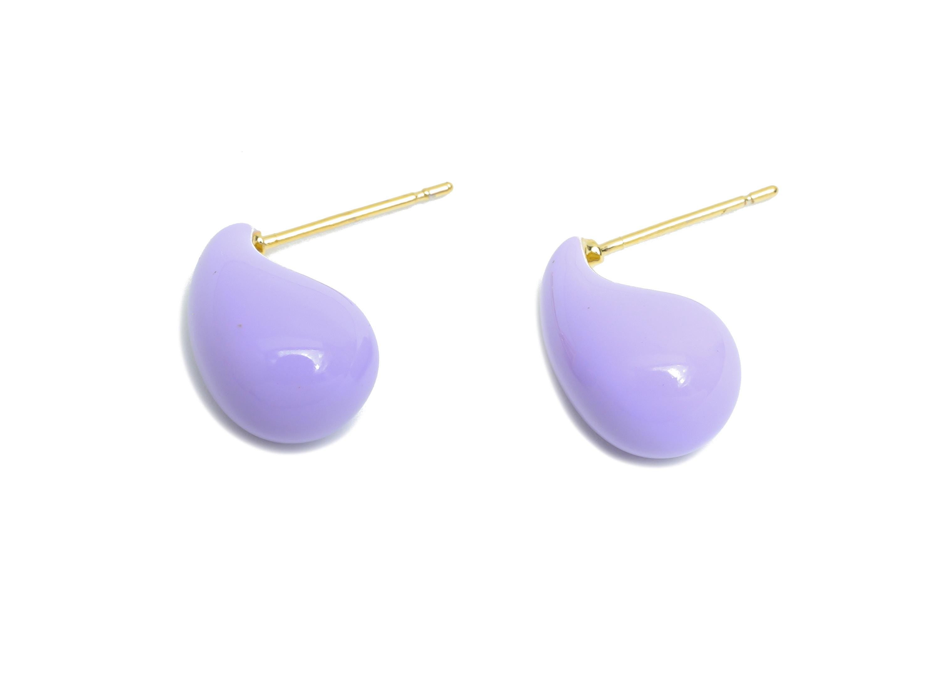 Brass Teardrop Stud Earring - Purple Curved Drop Enamel Earring Post - Gold Everday Jewelry -18K Real Gold Plated-16.61x8.73x0.71mm-RGP9602C - DOMEDBAZAAR