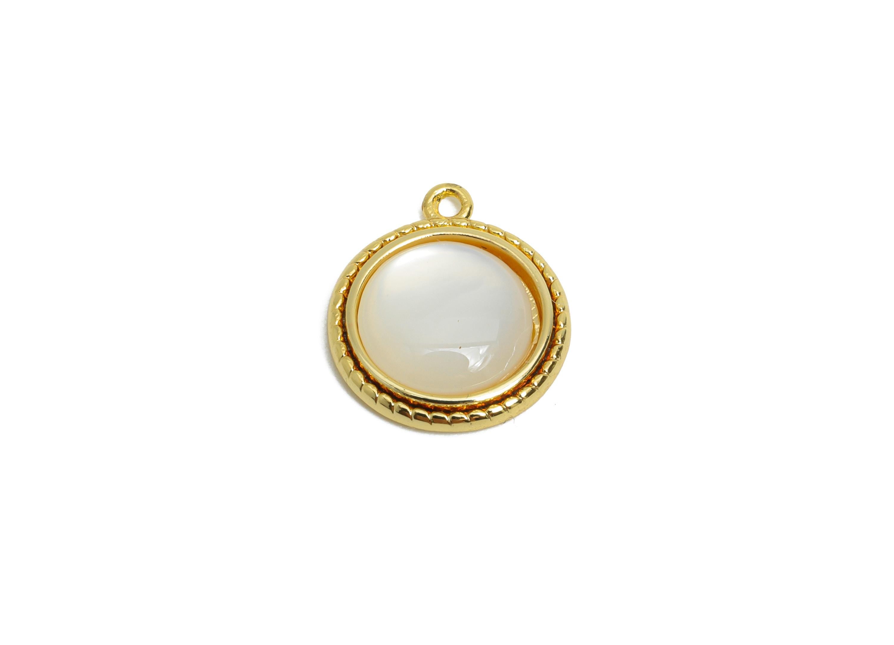 Brass Round Earring Charms - Gold Circle Seashell Pendant - Textured Elegant Necklace Charm -18K Real Gold Plated - 14.2x12.23x3.5mm-RGP9539 - DOMEDBAZAAR