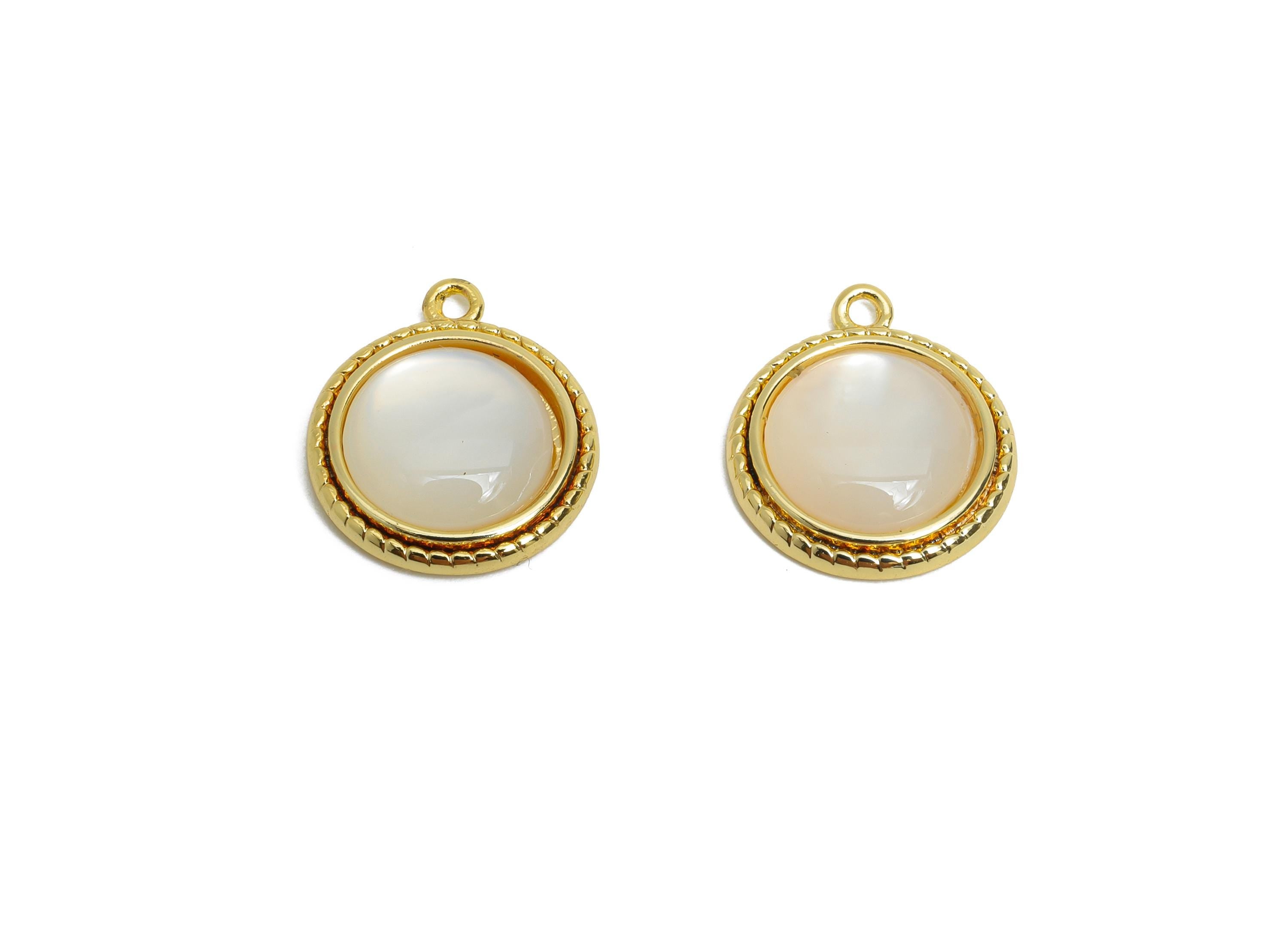 Brass Round Earring Charms - Gold Circle Seashell Pendant - Textured Elegant Necklace Charm -18K Real Gold Plated - 14.2x12.23x3.5mm-RGP9539 - DOMEDBAZAAR