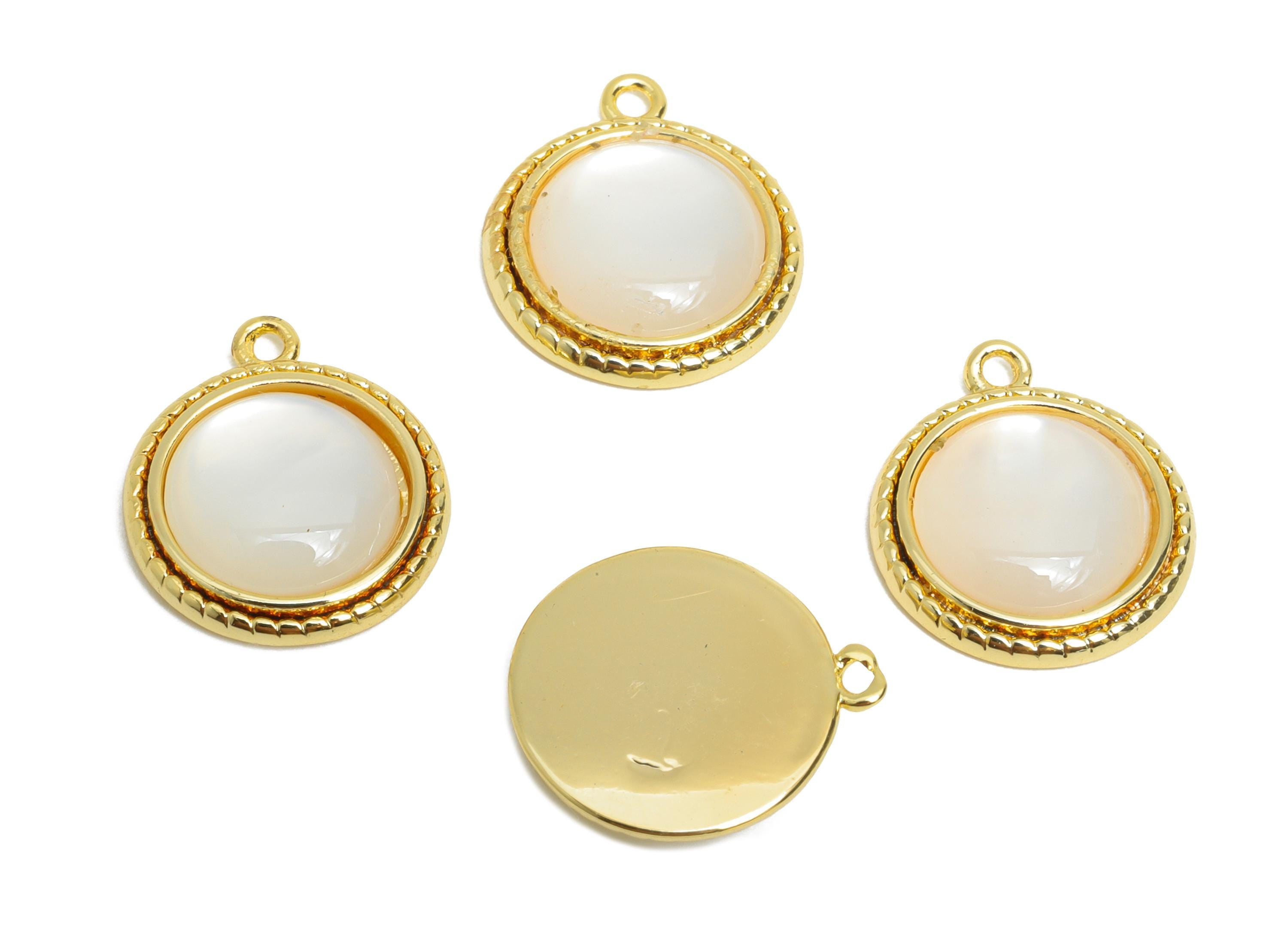Brass Round Earring Charms - Gold Circle Seashell Pendant - Textured Elegant Necklace Charm -18K Real Gold Plated - 14.2x12.23x3.5mm-RGP9539 - DOMEDBAZAAR