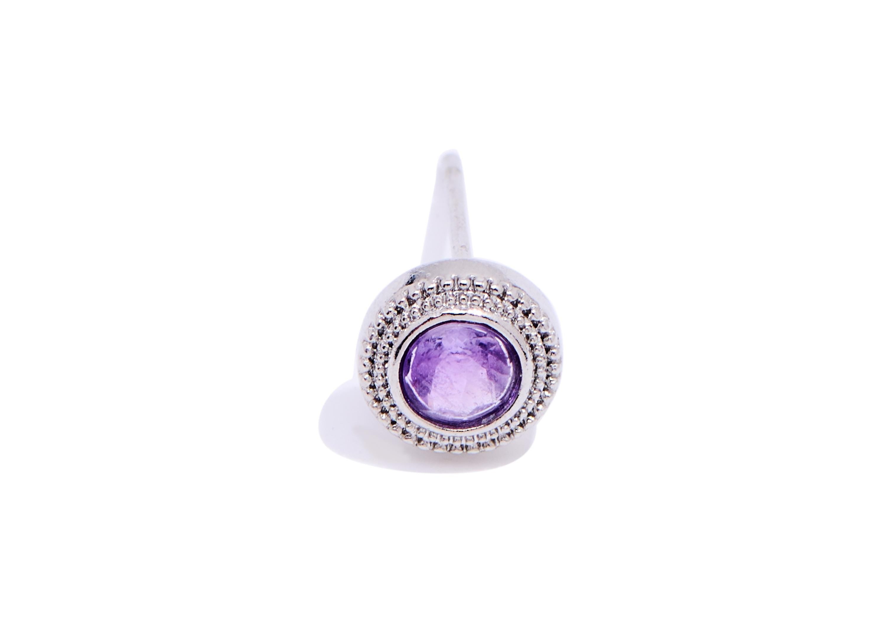 Amethyst Brass Round Stud - Faceted Natural Gemstone Post - Elegant Jewelry Making - Silver Stud - White K Plated - 7.44x7.44x3mm - NS2582 - DOMEDBAZAAR