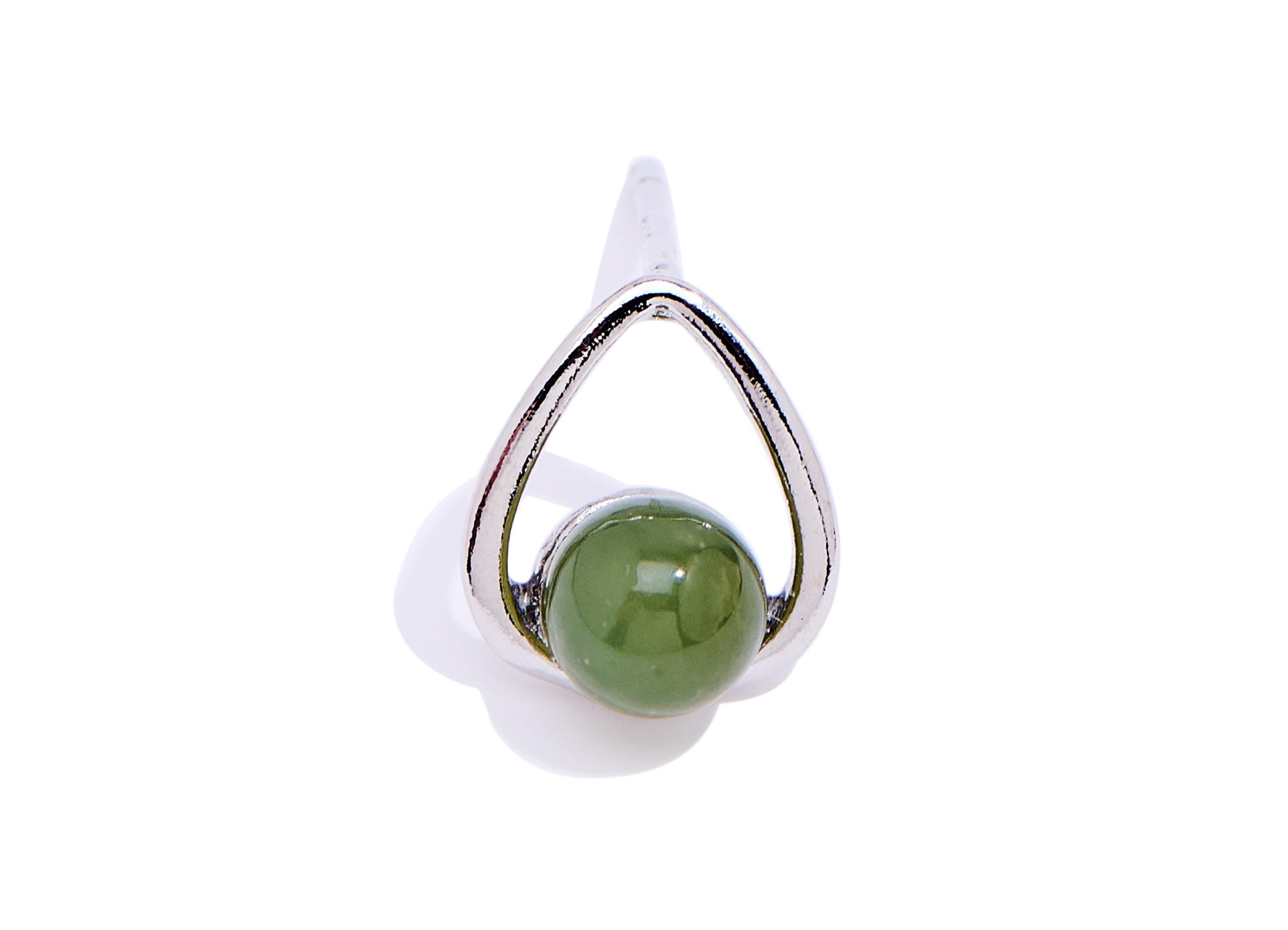 Jade Stone Brass Teardrop Stud - Sparkling Natural Gemstone Earring Post - Jewelry Making - Silver Stud - White K Plated - 9x8x5.5mm -NS2677 - DOMEDBAZAAR