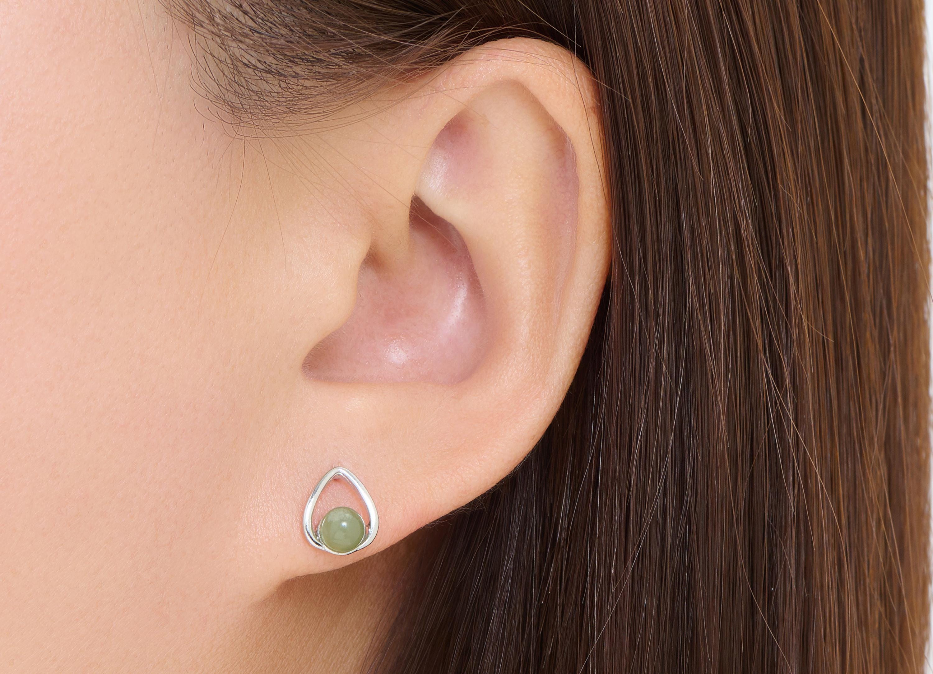 Jade Stone Brass Teardrop Stud - Sparkling Natural Gemstone Earring Post - Jewelry Making - Silver Stud - White K Plated - 9x8x5.5mm -NS2677 - DOMEDBAZAAR