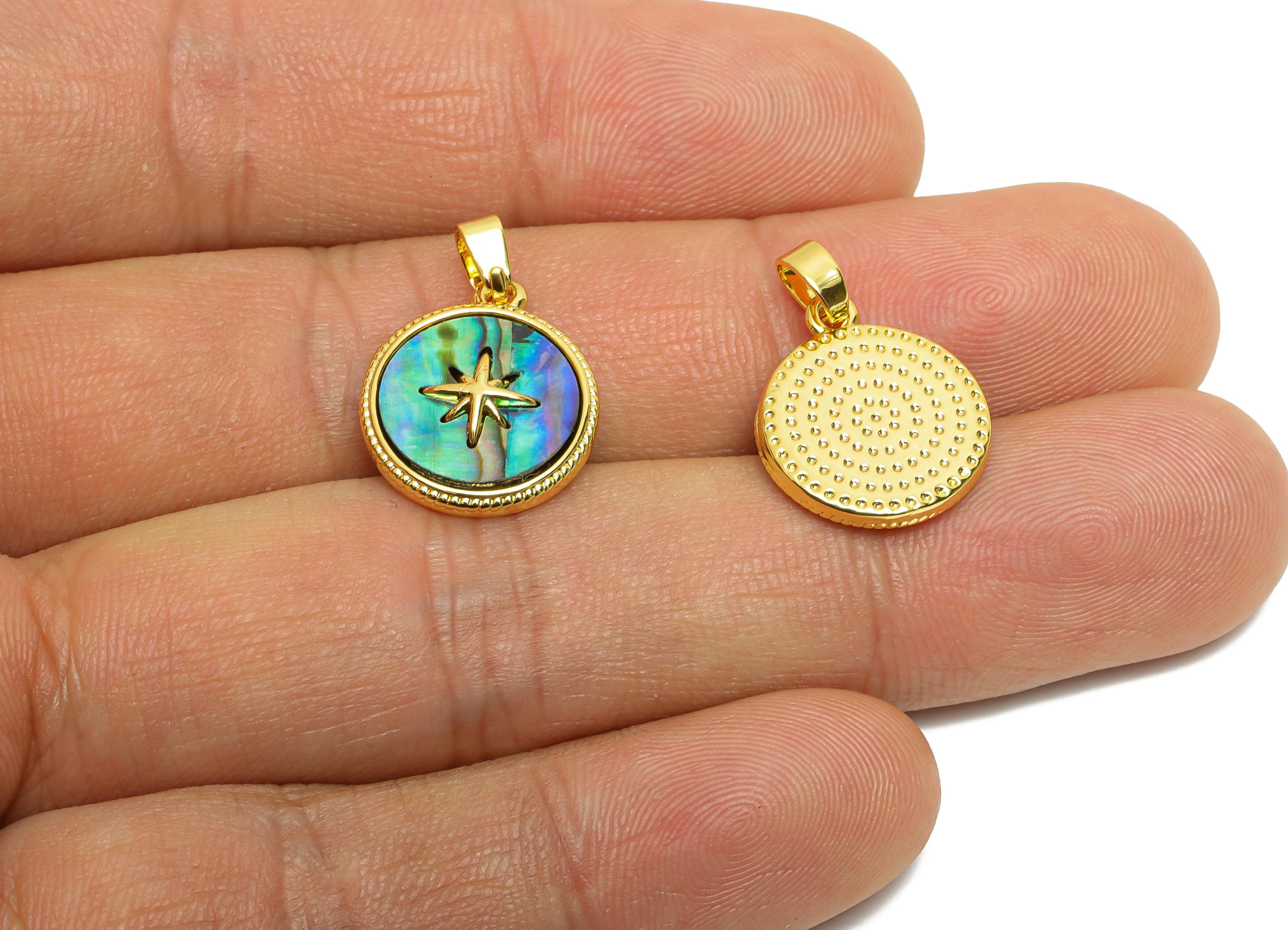 Abalone Shell Pendant - Brass Gold Star Motif Pendant - Bohemian North Abalone With Bail - 18K Real Gold Plated - 16x14x3.42mm - RGP10631 - DOMEDBAZAAR