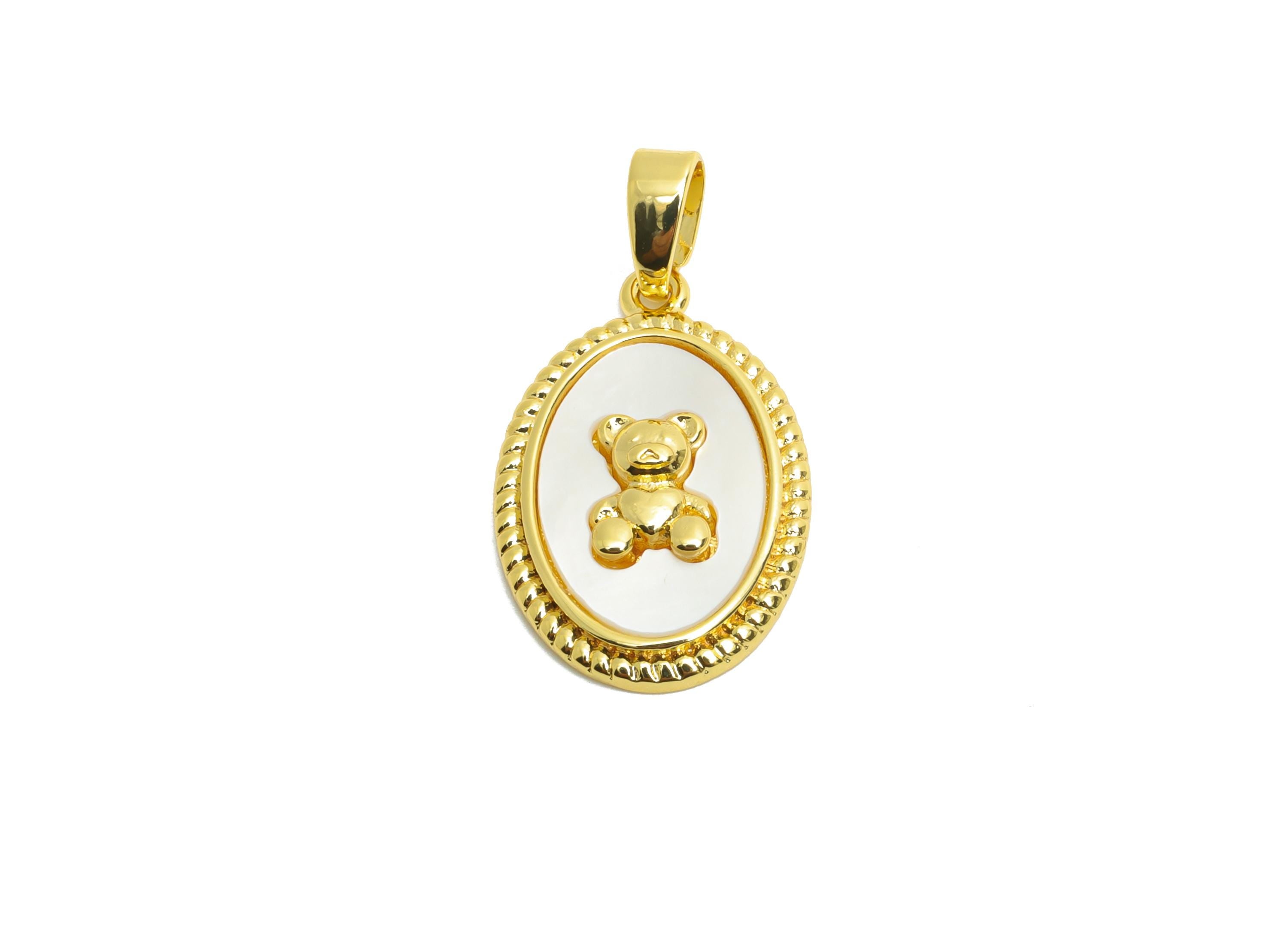 Brass Bear Shell Pendant - Brass Gold Vintage Pendant - Gold Teddy Bear Oval Pendant - 18K Real Gold Plated - 18x12.4x2.86mm - RGP10624 - DOMEDBAZAAR