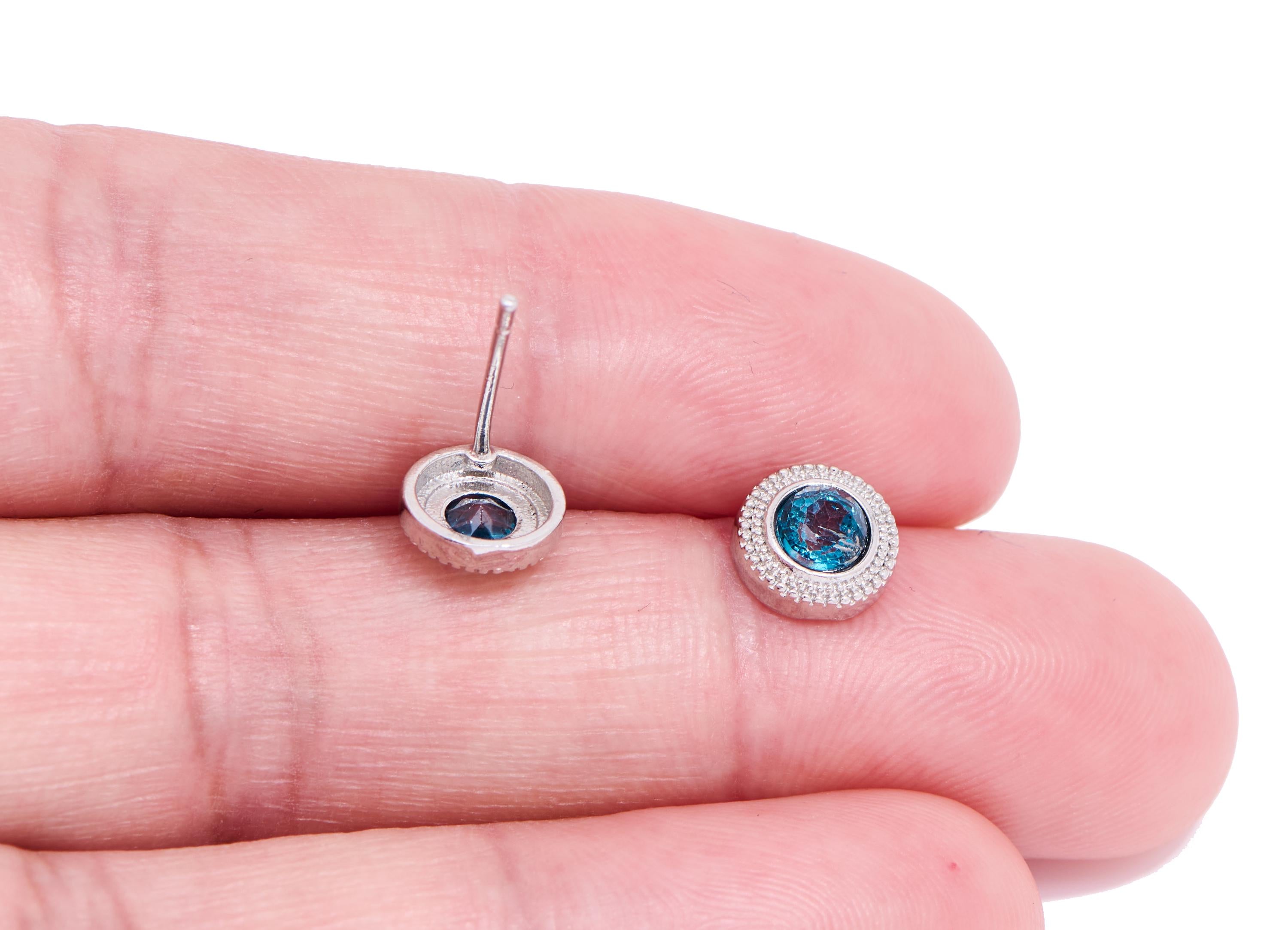 Topaz Stone Brass Round Stud - Faceted Natural Gemstone Post - Dainty Jewelry Making - Silver Stud - White K Plated - 7.4x7.4x3.15mm -NS2661 - DOMEDBAZAAR