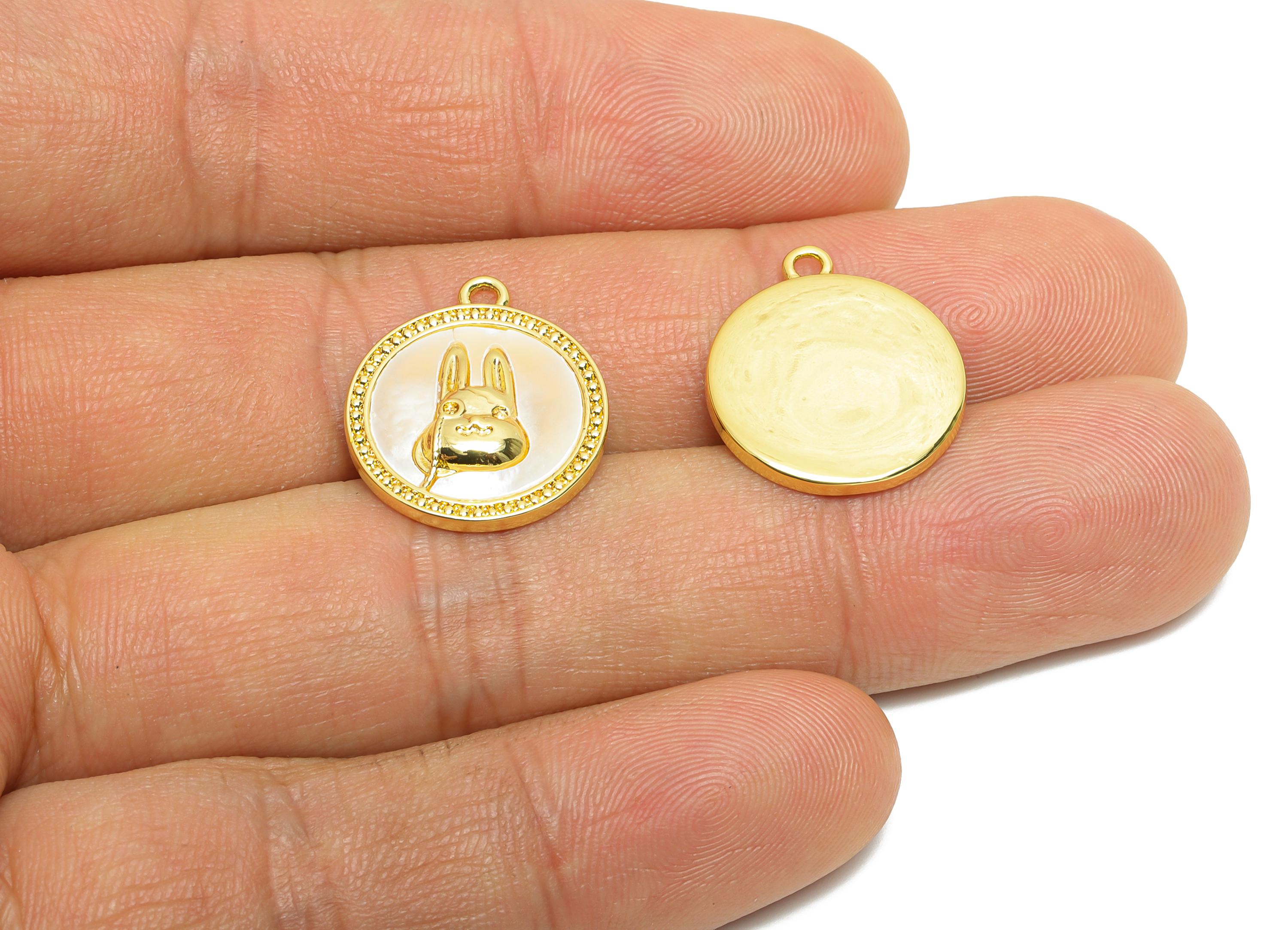 Brass Rabbit Shell Pendant - Brass Adorable Bunny Pendant - Gold Cute Rabbit Motif Pendant - 18K Real Gold Plated - 19x16x3mm - RGP10623 - DOMEDBAZAAR
