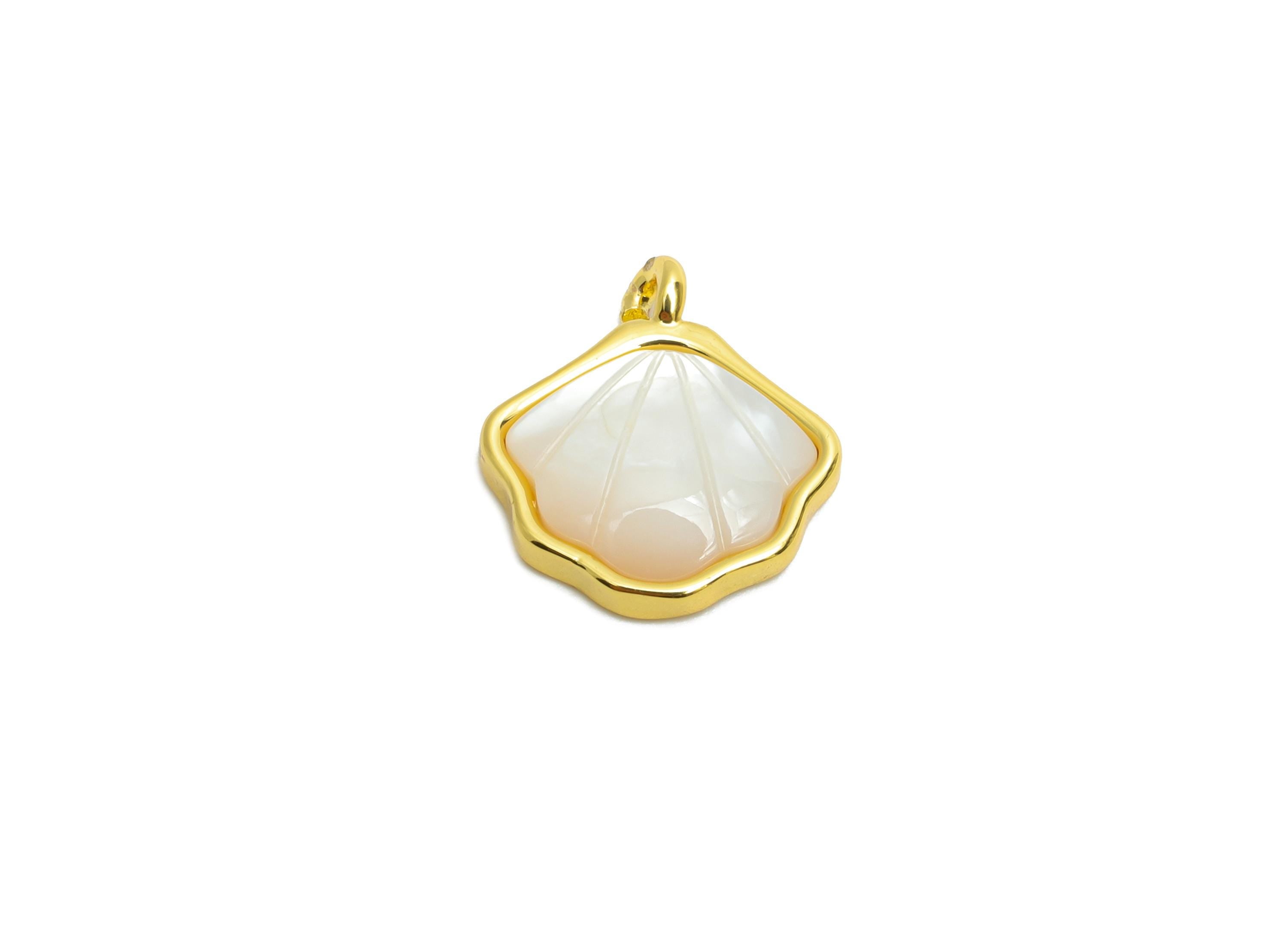 Brass Shell Pendant - Brass Luxury Seashell Pendant - Elegant Ocean Bracelet Charm - 18K Real Gold Plated - 14x13.07x3.57mm - RGP10635 - DOMEDBAZAAR