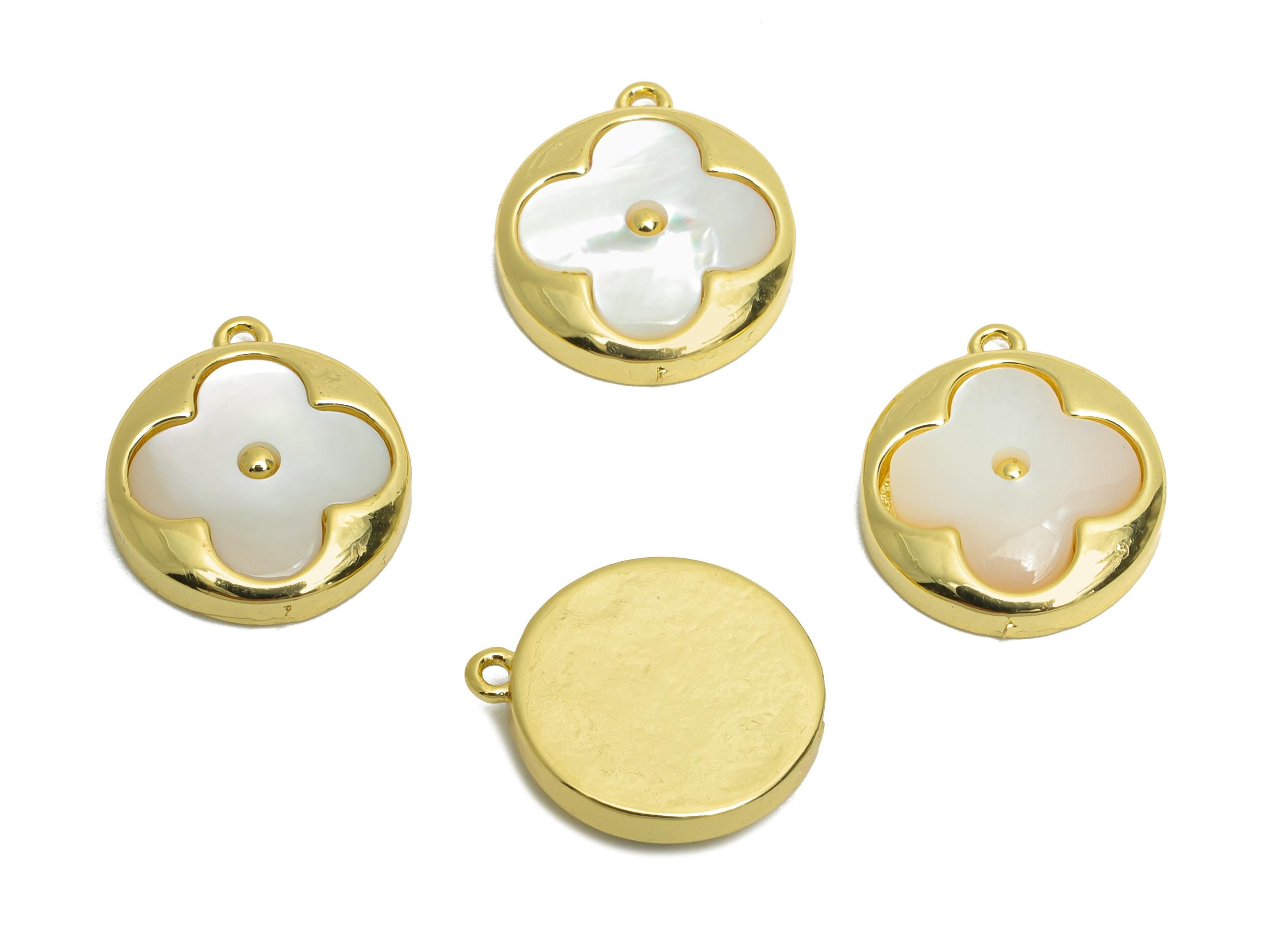 Brass Shell Pendant - Brass Gold Floral Pendant - Luxury Botanical Pearl Pendant - Bracelet Charm - 18K Real Gold Plated -13x12x2mm-RGP10629 - DOMEDBAZAAR