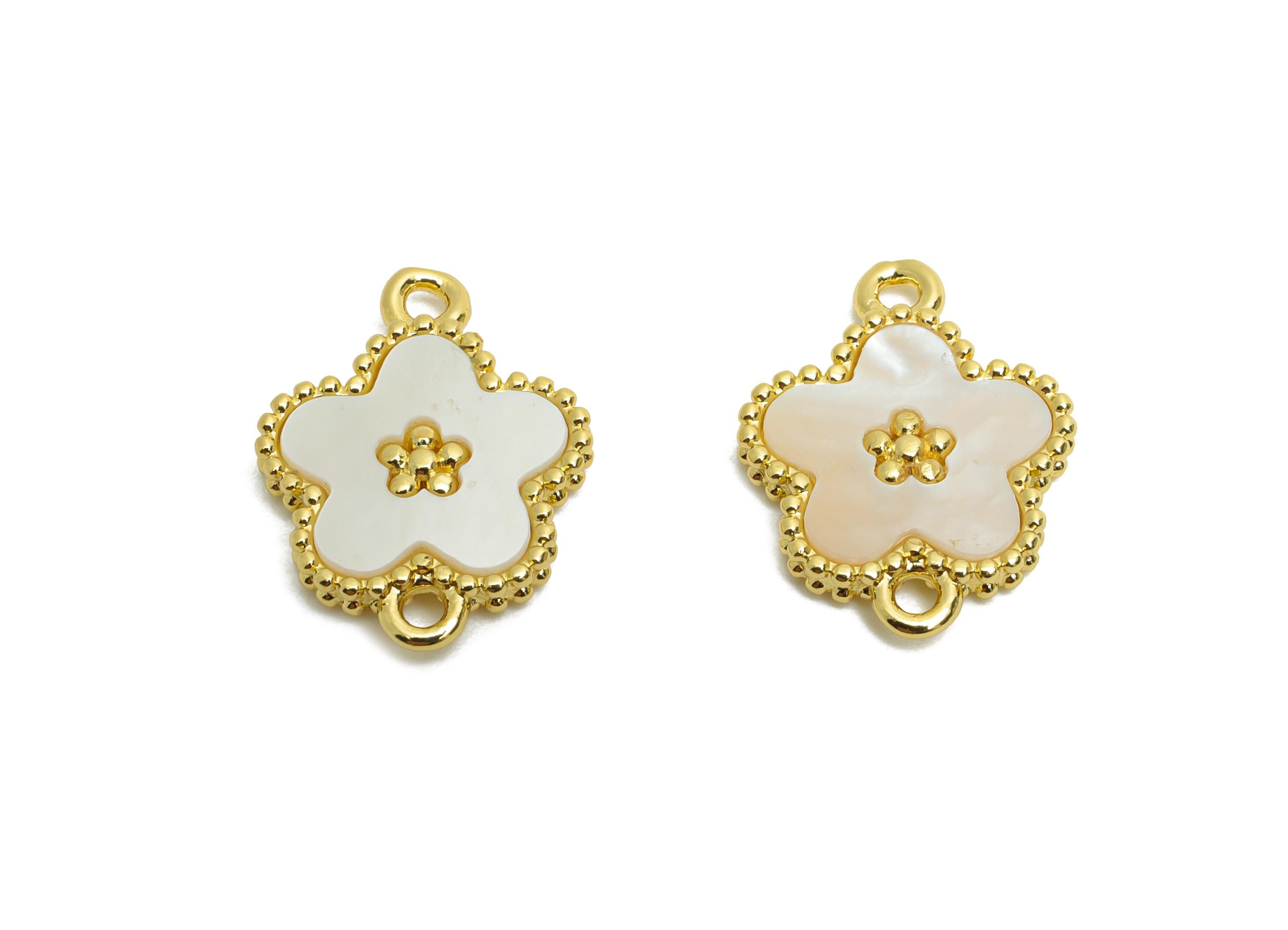 Brass Floral Shell Connector - Brass Luxury Flower Pendant - Gold Botanical Shell Bracelet Charm - 18K Real Gold Plated - 15x11x2mm-RGP10634 - DOMEDBAZAAR