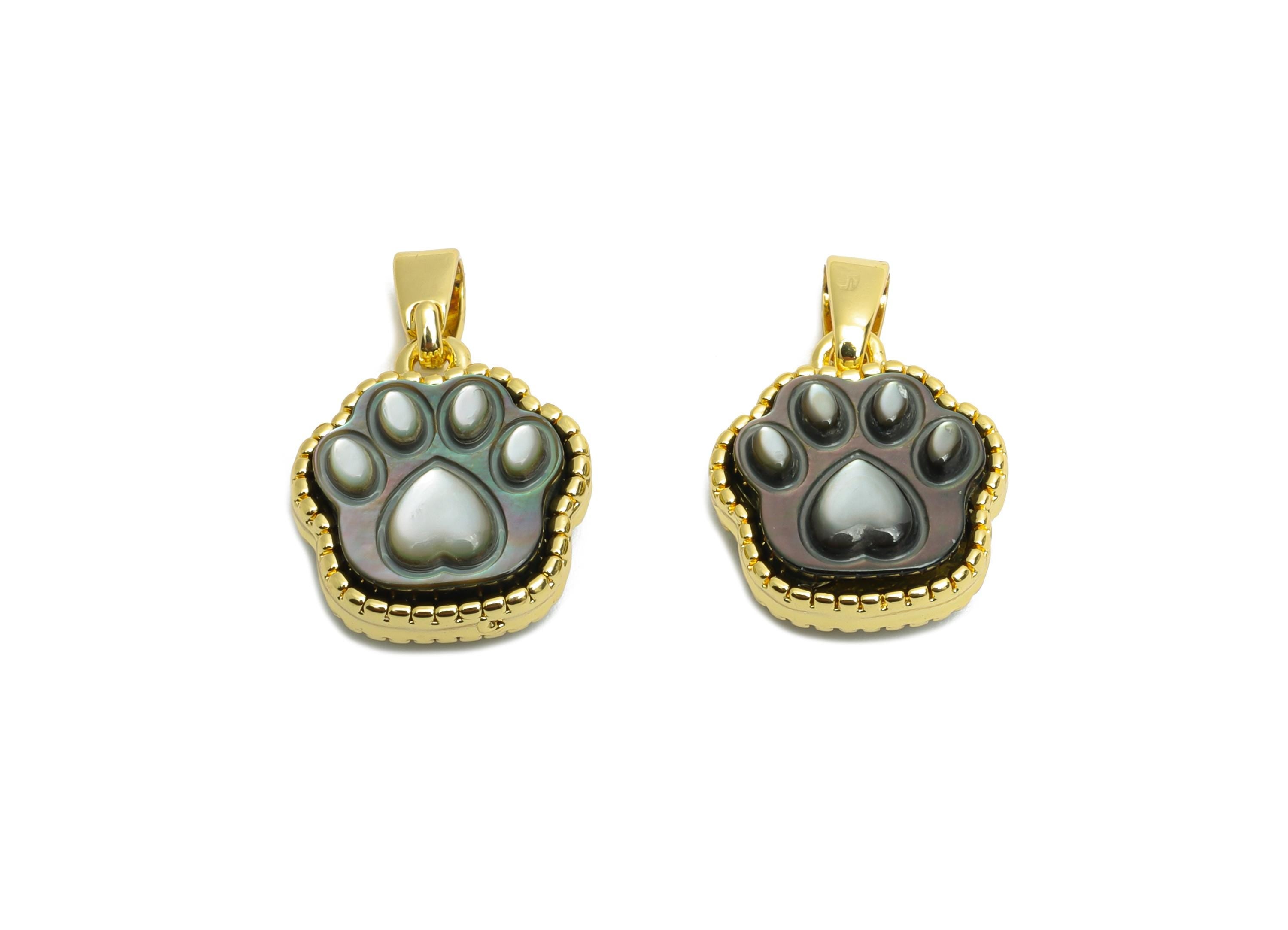 Brass Paw Shell Pendant - Brass Abalone Shell Paw Pendant - Cute Pearl Pendant For Necklace - 18K Real Gold Plated - 13x11.77x5mm - RGP10630 - DOMEDBAZAAR