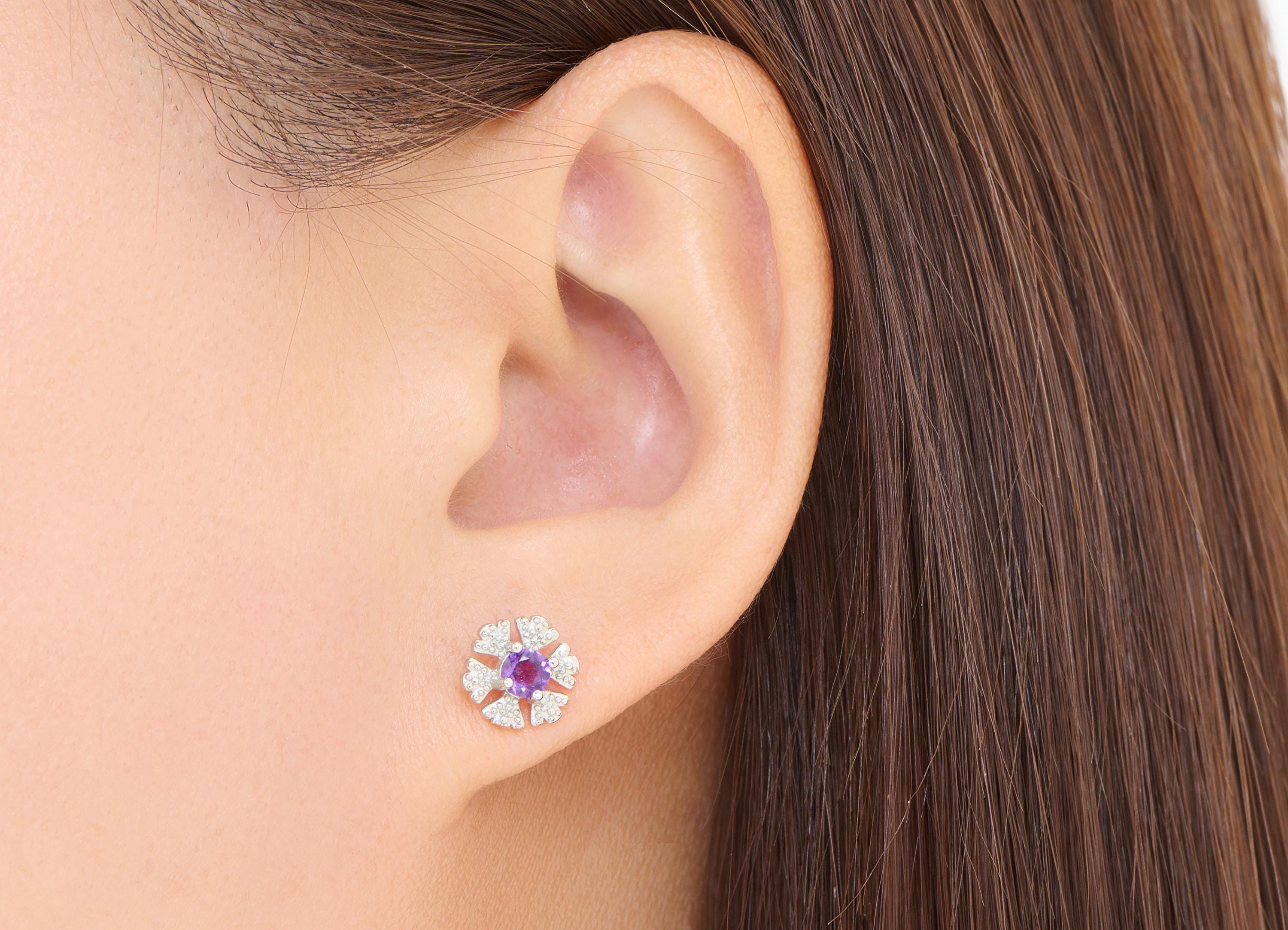 Amethyst Brass Snowflake Studs - Sparkling Gemstone Earring Posts - Jewelry Making - Silver Stud - White K Plated - 9.35x9.9x3.72mm - NS2594 - DOMEDBAZAAR