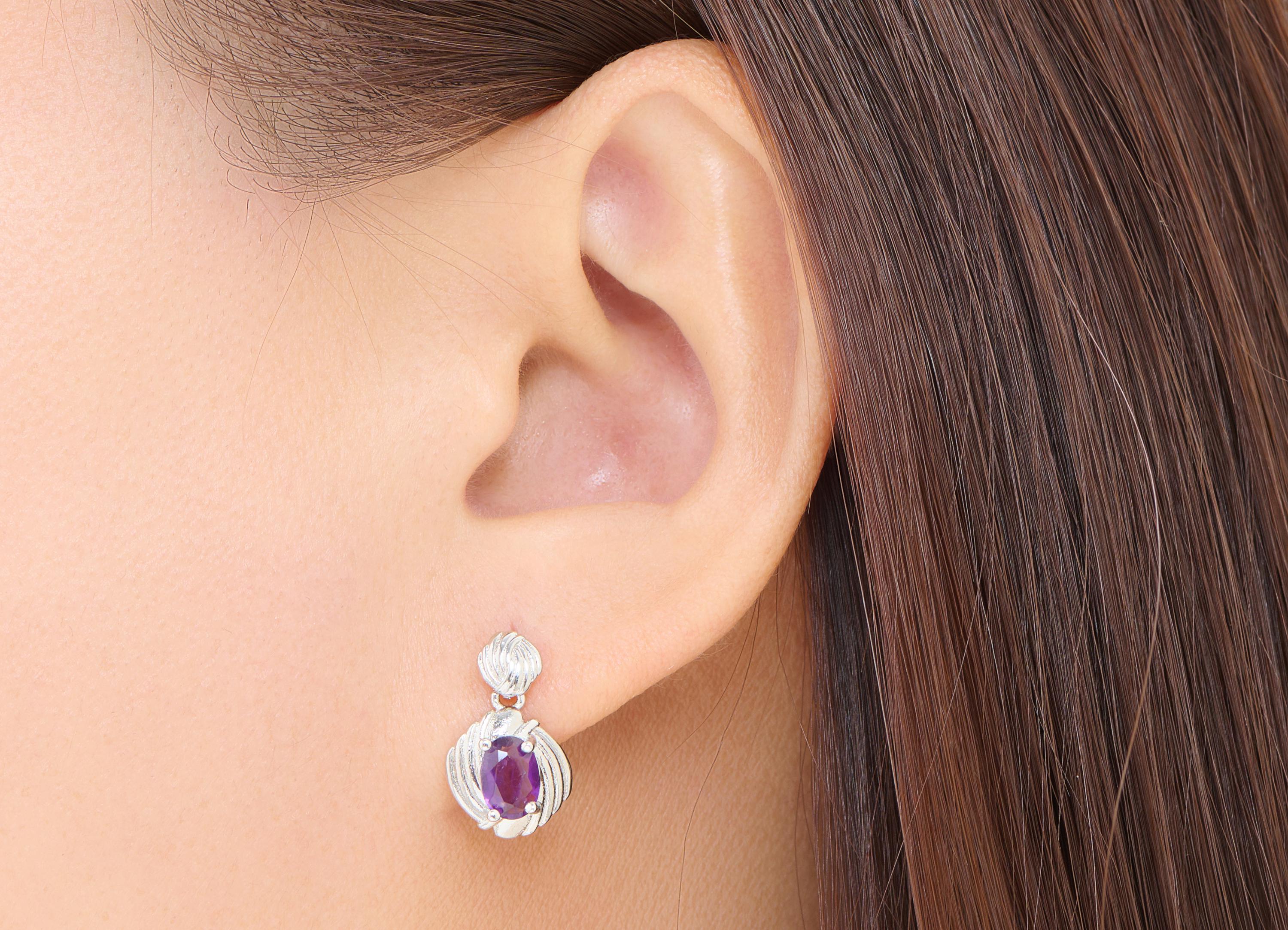 Amethyst Brass Dangle Stud - Vintage Faceted Gemstone Post - Elegant Jewelry Making - Silver Stud - White K Plated - 16.7x9.6x4.3mm - NS2632 - DOMEDBAZAAR