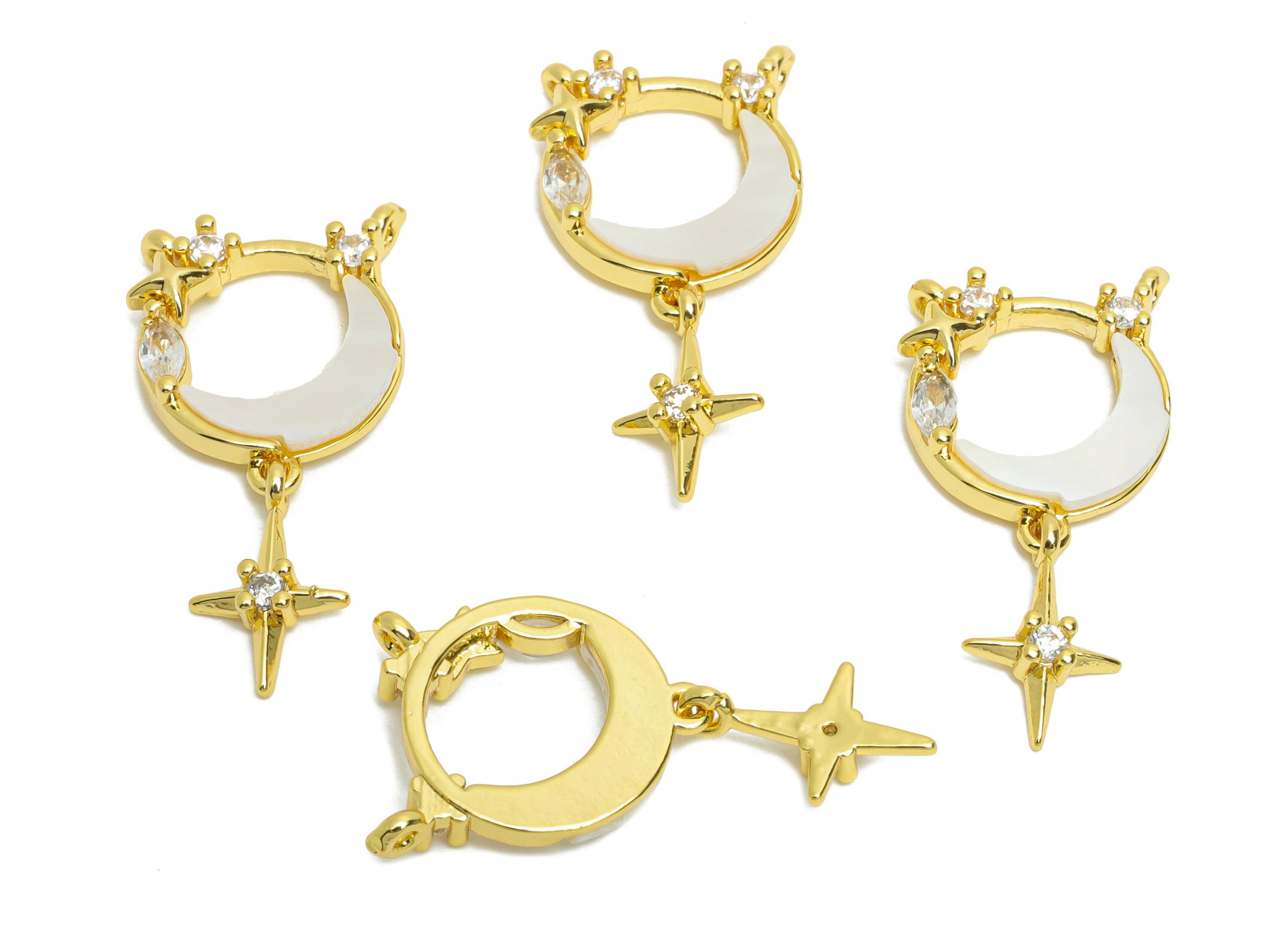 Brass Crescent Shell Pendant - Brass Star Shell Marquise Pendant - Cubic Zircon Pearl Pendant - 18K Real Gold Plated - 16x16x4mm - RGP10628 - DOMEDBAZAAR