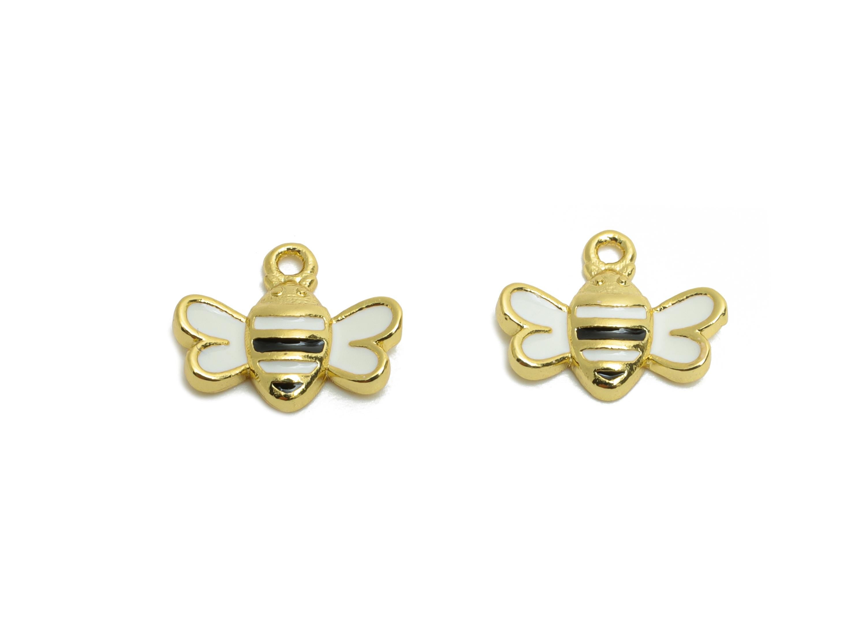 Brass Bee Earring Charm - Brass Tiny Enamel Earring Charm - Mini Bee Charm For Bracelet - 18K Real Gold Plated - 8x10x1.78mm - RGP10608