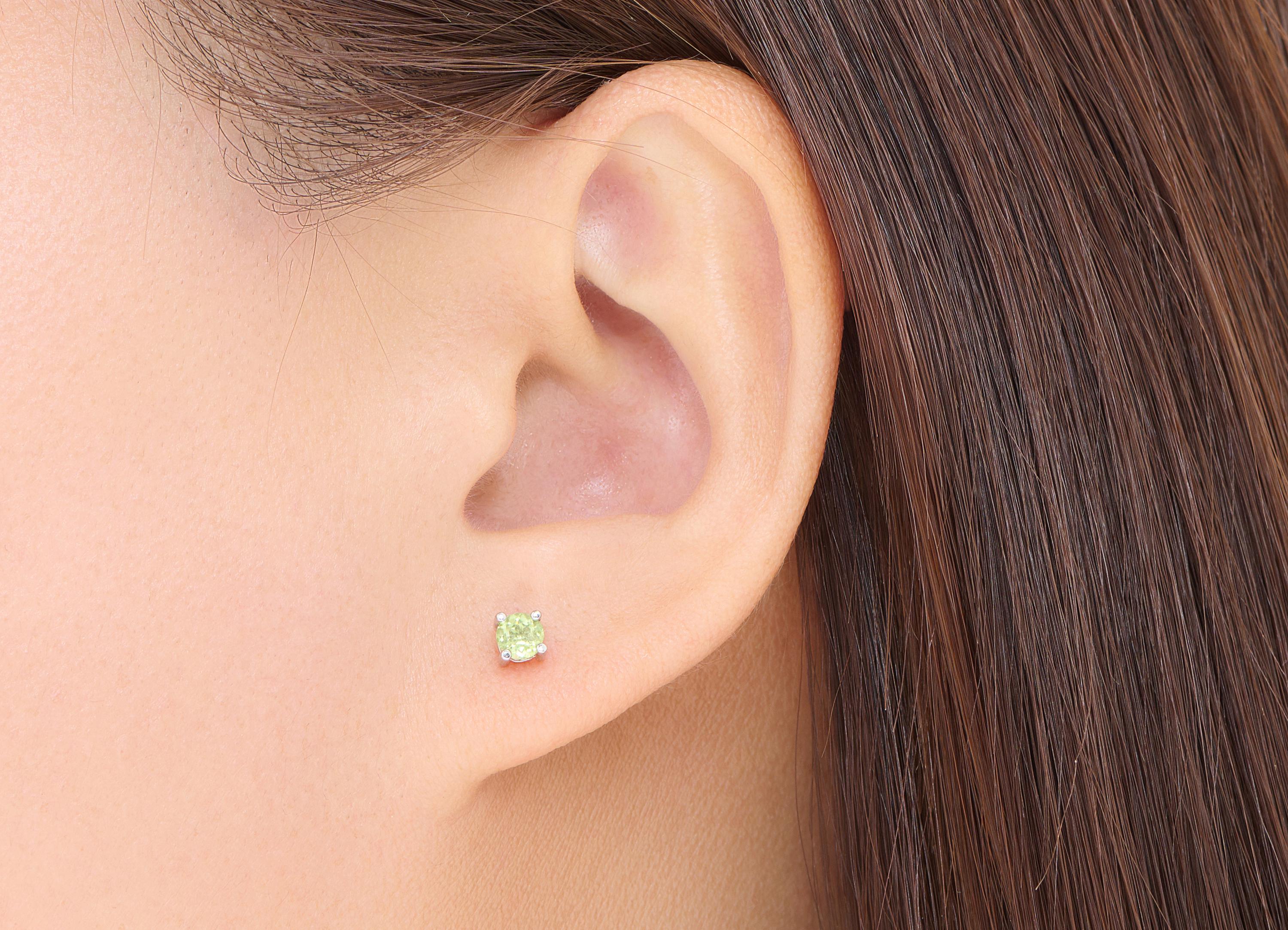 Olivine Brass Round Stud - Mini Round Prong-Set Earring Post - Classic Jewelry Making - Silver Stud - White K Plated - 4x4x4.29mm - NS2607 - DOMEDBAZAAR