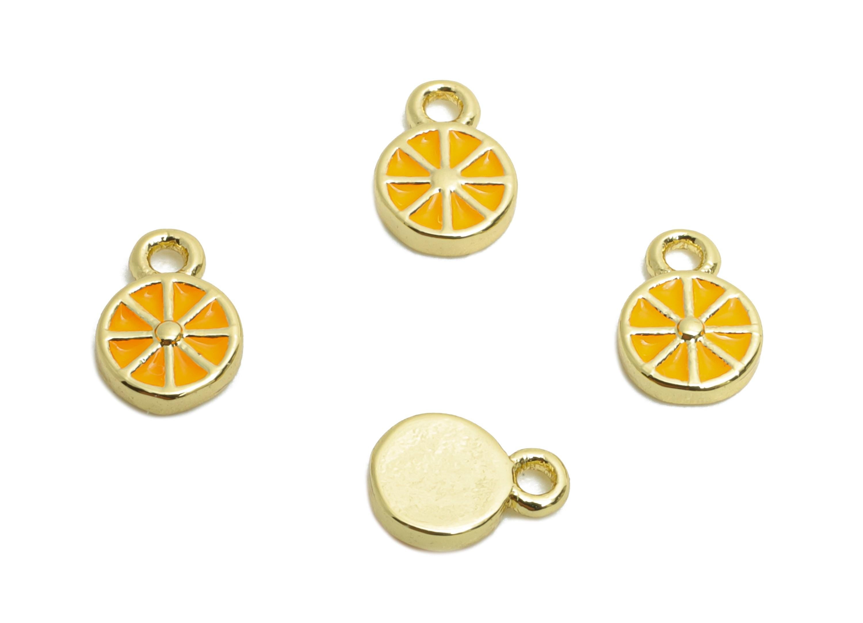 Brass Tiny Lemon Earring Charm - Brass Enamel Lemon Charm - Dainty Mini Charm For Bracelet - 18K Real Gold Plated - 6x4x1.18mm - RGP10615 - DOMEDBAZAAR