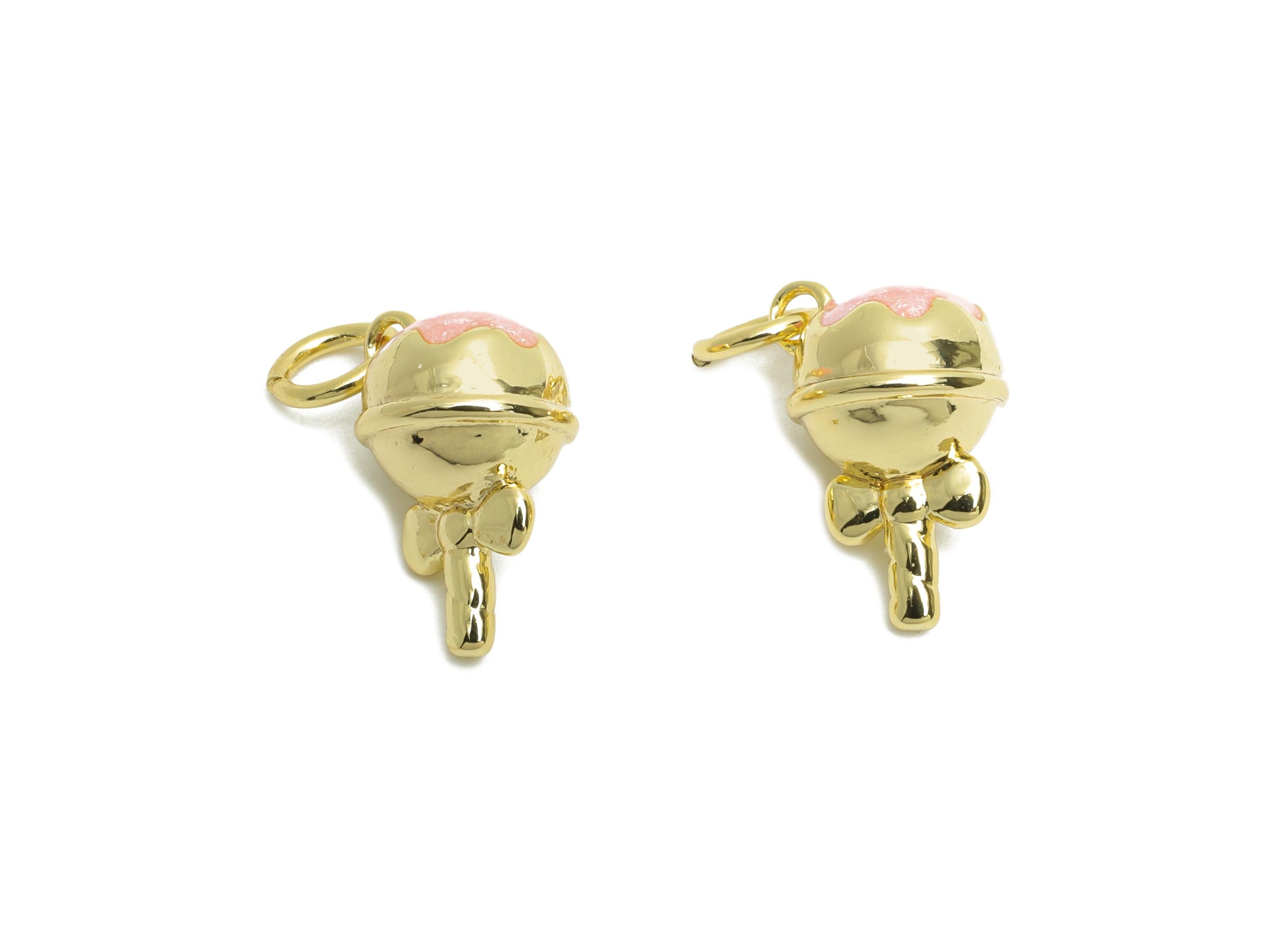 Brass Candy Earring Charm - Brass Bow Candy Enamel Earring Charm - Cute Charm For Bracelet - 18K Real Gold Plated - 12x8.4x8.4mm - RGP10602