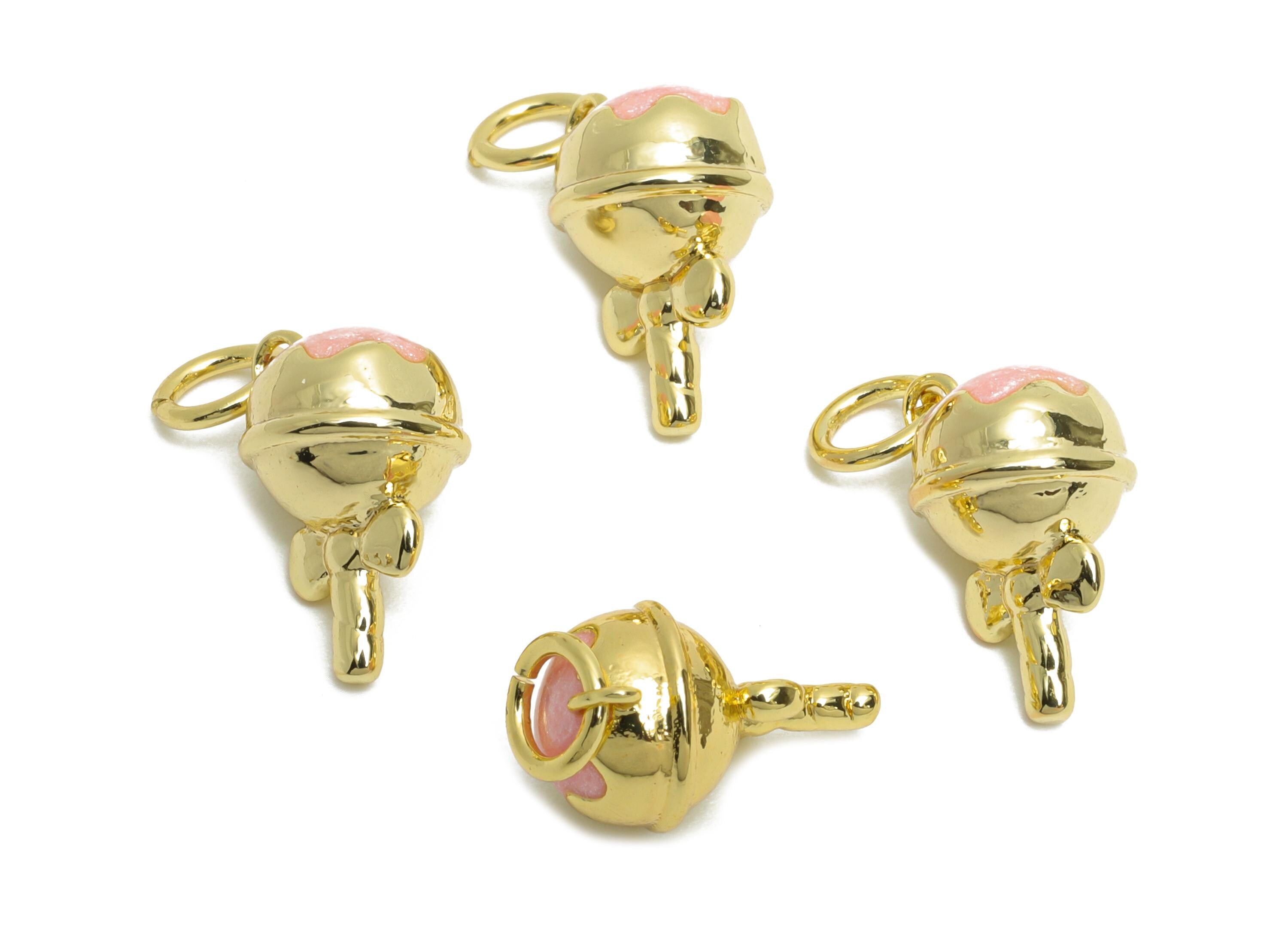 Brass Candy Earring Charm - Brass Bow Candy Enamel Earring Charm - Cute Charm For Bracelet - 18K Real Gold Plated - 12x8.4x8.4mm - RGP10602