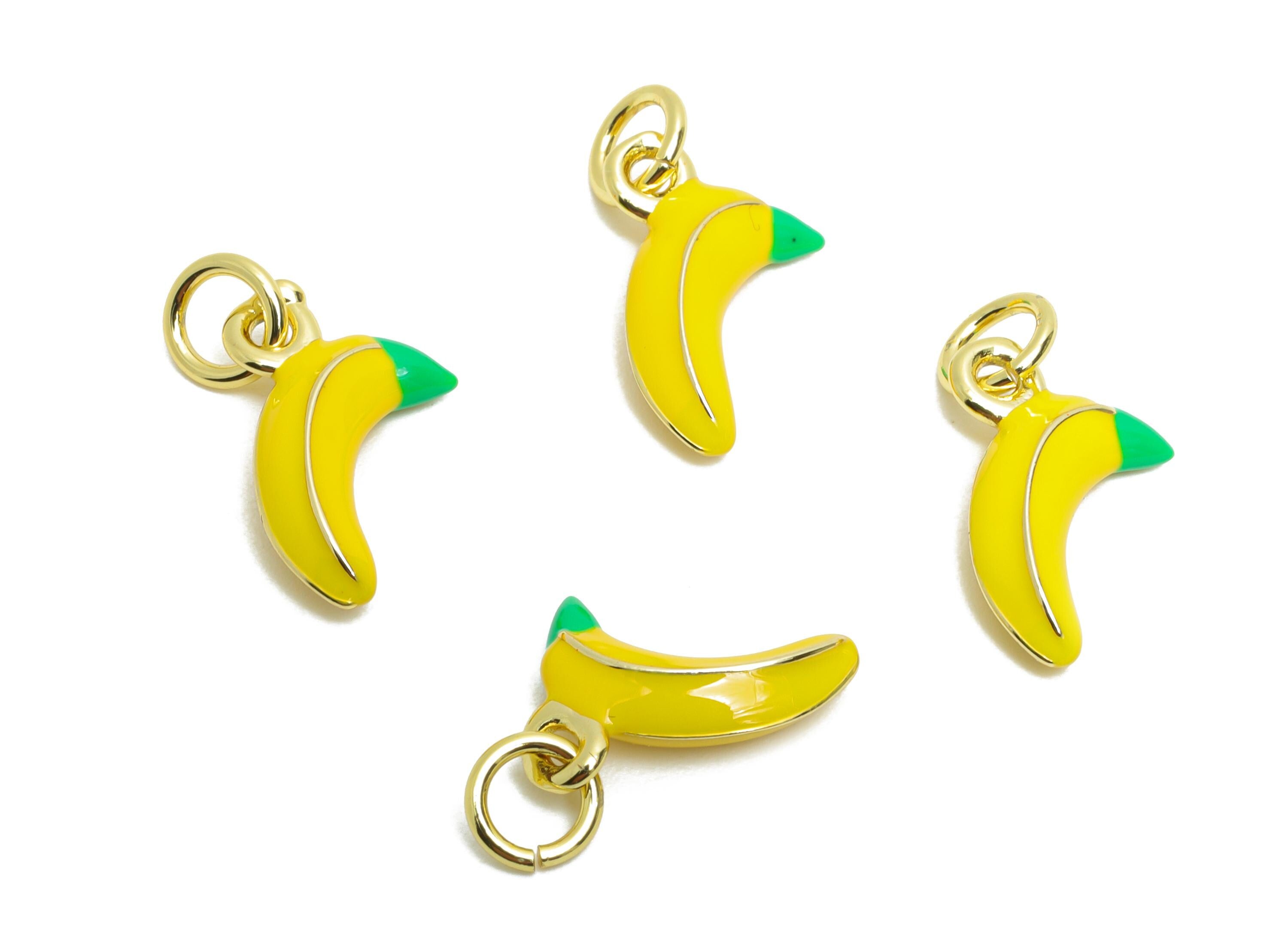 Brass Banana Earring Charm - Brass Colorful Enamel Charm - Dainty Yellow Banana For Bracelet - 18K Real Gold Plated - 13x8x2mm - RGP10597 - DOMEDBAZAAR