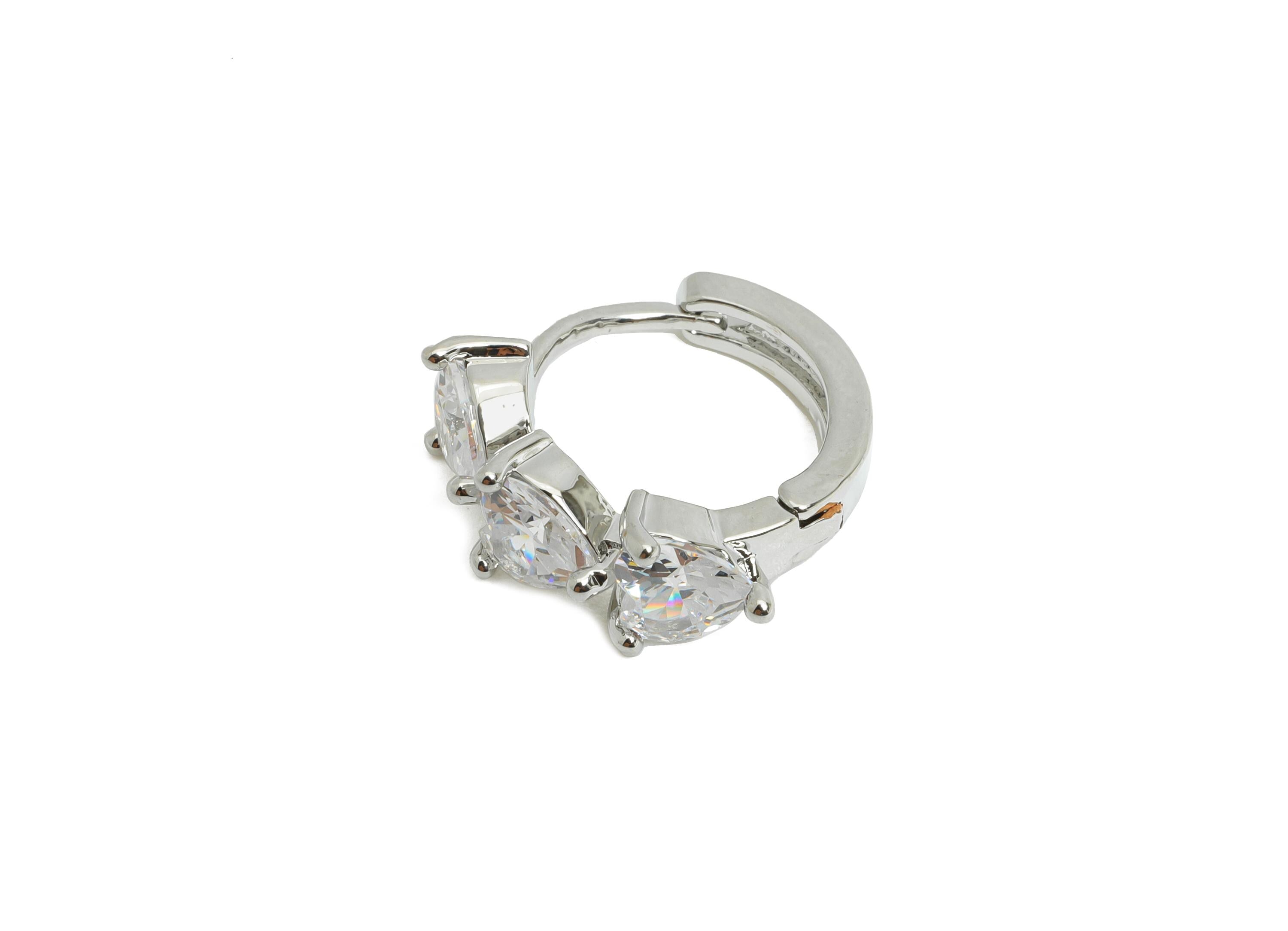 Heart Sparking Hoop - Brass Chic Huggie Hoop Clasp - Elegant Bling Cubic Zircon Earring - 18K Real White Gold Plating - 15x6x3mm - RGP9683S - DOMEDBAZAAR