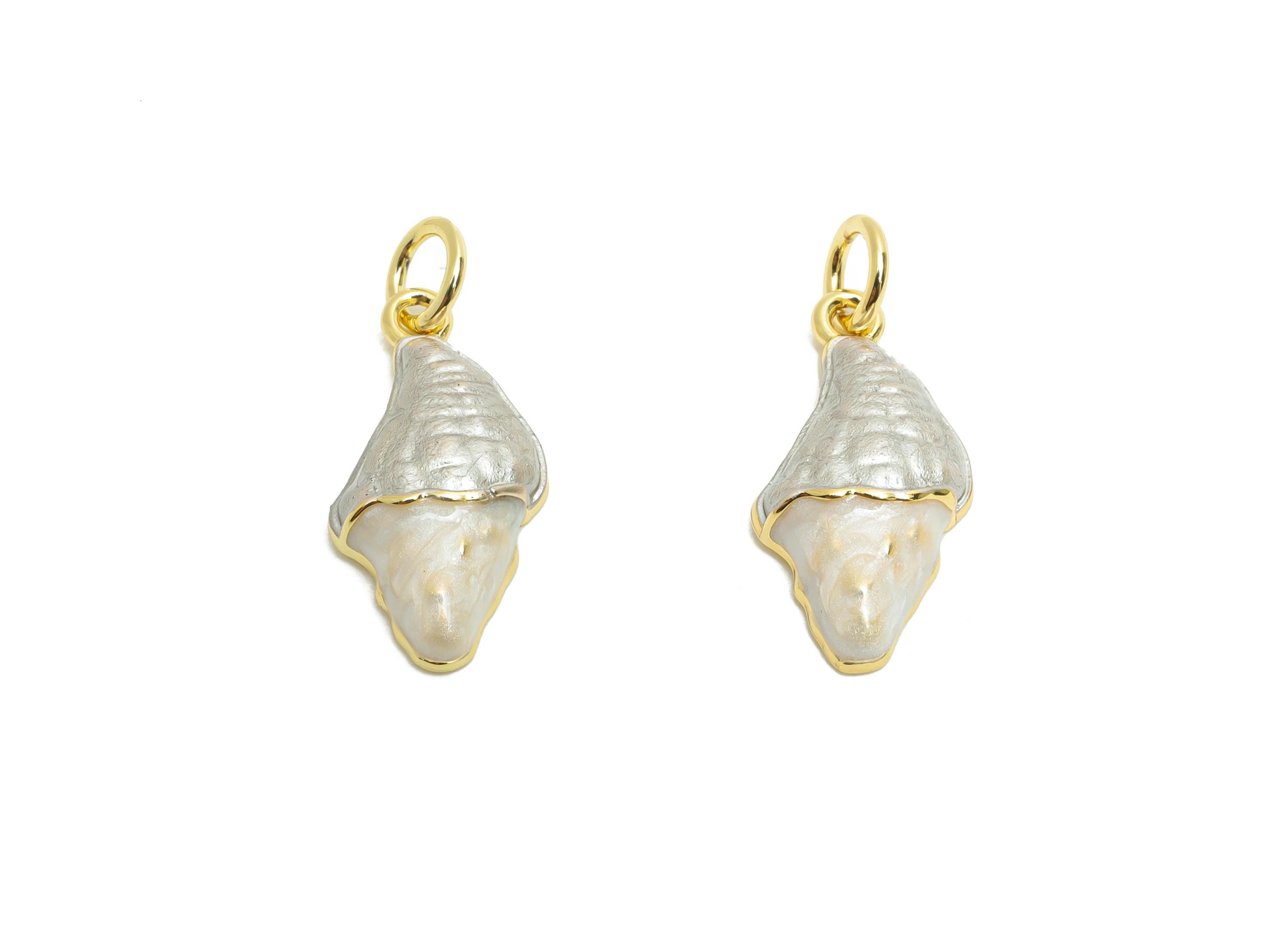 Brass Ice Cream Earring Charm - Brass Enamel Earring Charm - Dainty Cute Charm For DIY Bracelet - 18K Real Gold Plated - 18x9x3mm - RGP10585 - DOMEDBAZAAR