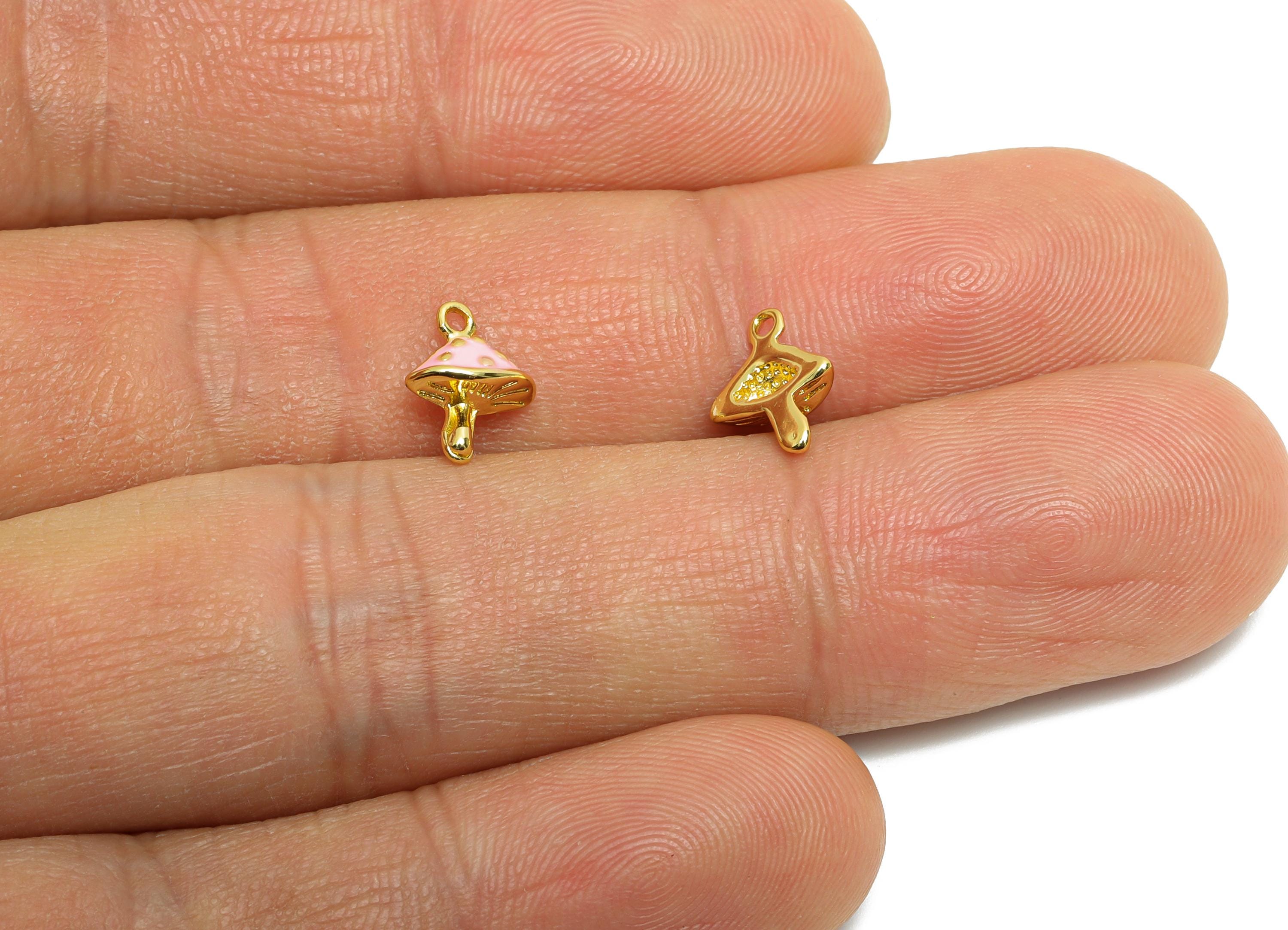 Brass Mushroom Earring Charm - Brass Tiny mushroom Enamel Charm - Dainty Charm For Bracelet - 18K Real Gold Plated - 9x7.4x3.05mm - RGP10609 - DOMEDBAZAAR