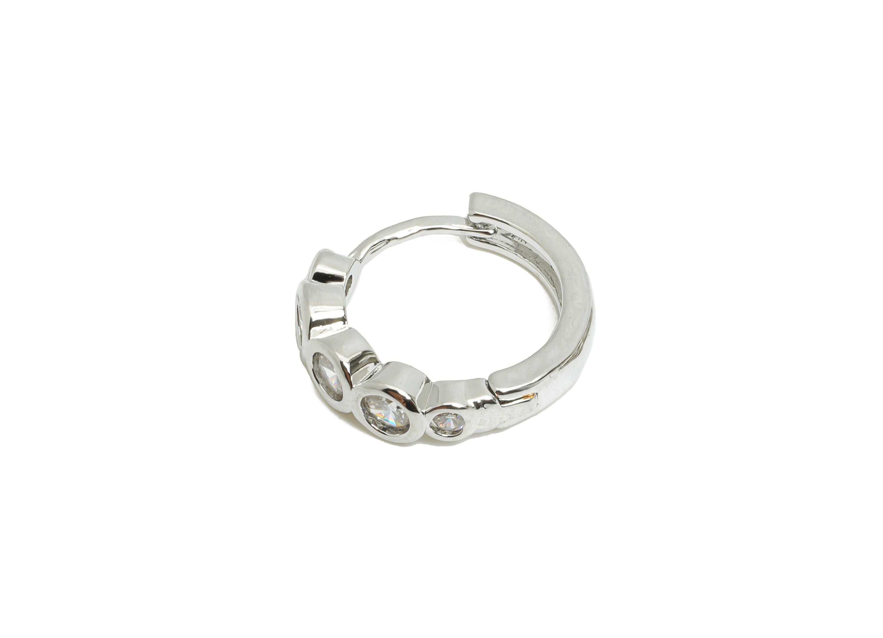 Brass Beaded Sparking Hoop - Brass Huggie Hoop Clasp - Elegant Tiny Cubic Zircon Earring - 18K Real White Gold Plating - 15x4x2mm - RGP9682S - DOMEDBAZAAR