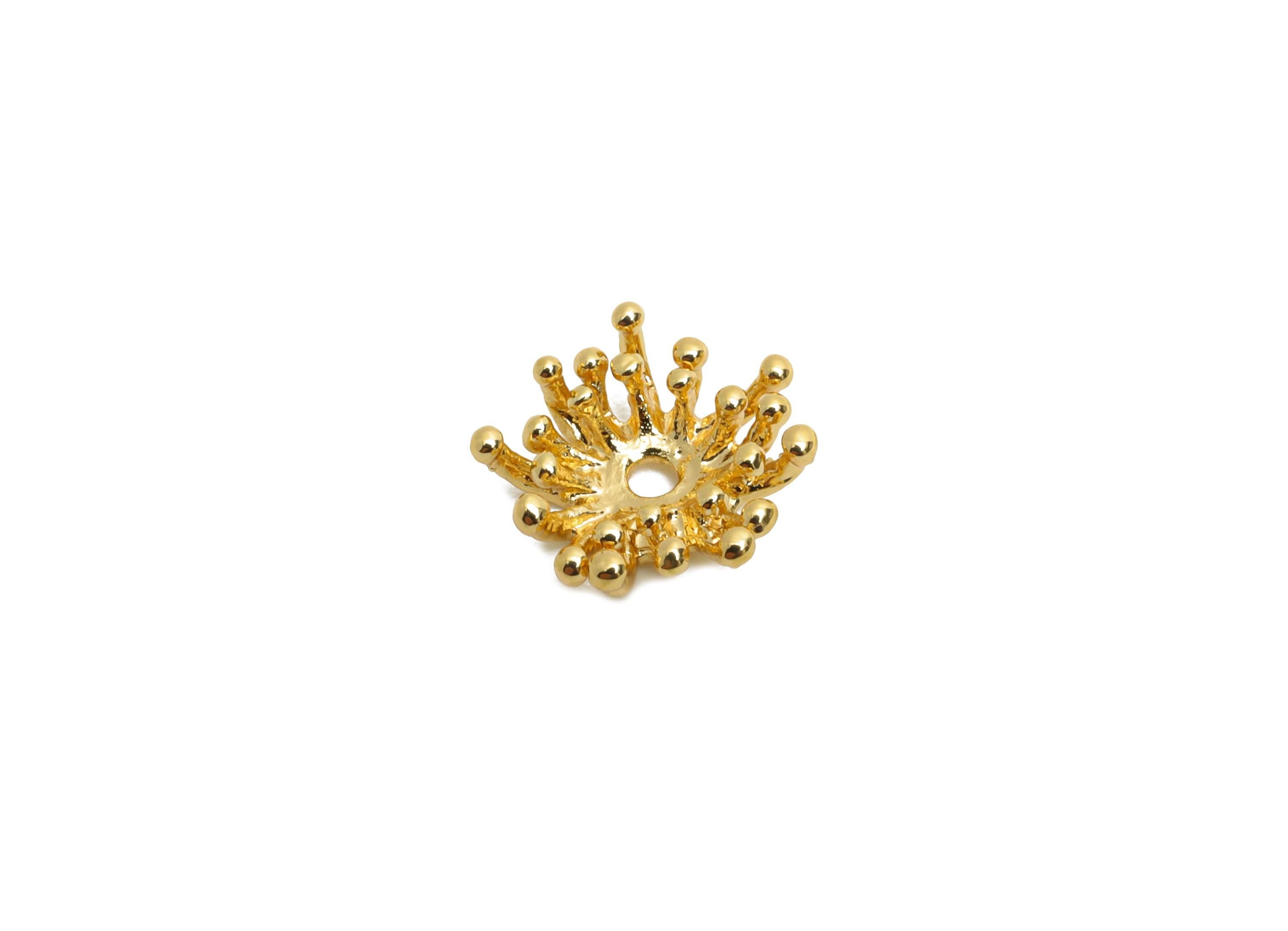 Golden Bracelet Charm - Brass DIY Bracelet Space Bead - Brass Crown Bead Base - Brass Bead Setting - 18K Real Gold Plated - 9x9x3mm-RGP10692 - DOMEDBAZAAR