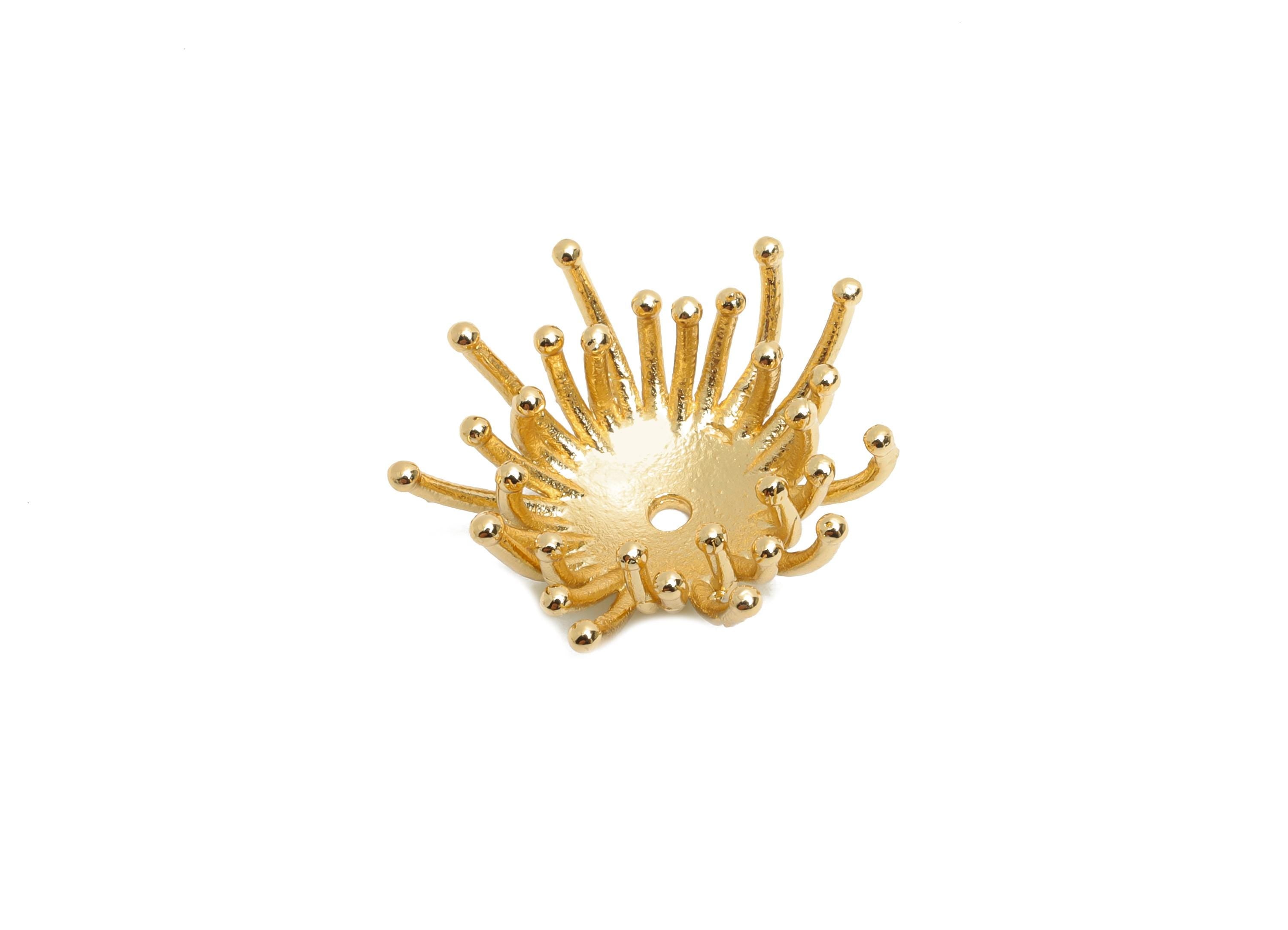 Golden Bracelet Charm - Brass Bracelet Space Bead - Brass Crown Bead Base - Brass Bead Setting - 18K Real Gold Plated - 19x18x6mm - RGP10696 - DOMEDBAZAAR