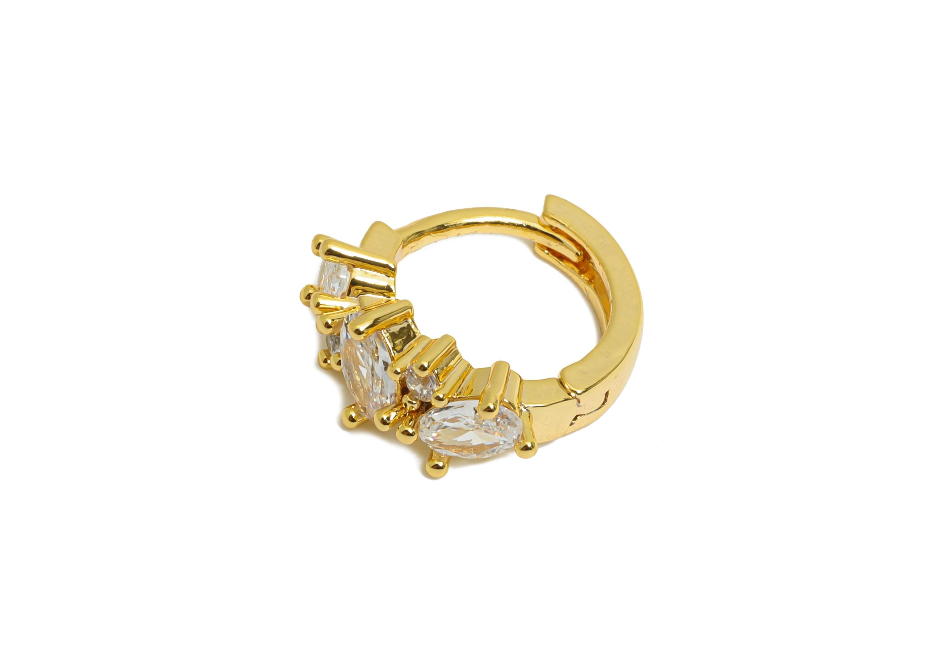 Brass Oval Sparking Hoop - Brass Chic Huggie Hoop Clasp - Elegant Bling Cubic Zircon Earring - 18K Real Gold Plating - 15x6x3mm - RGP9681 - DOMEDBAZAAR