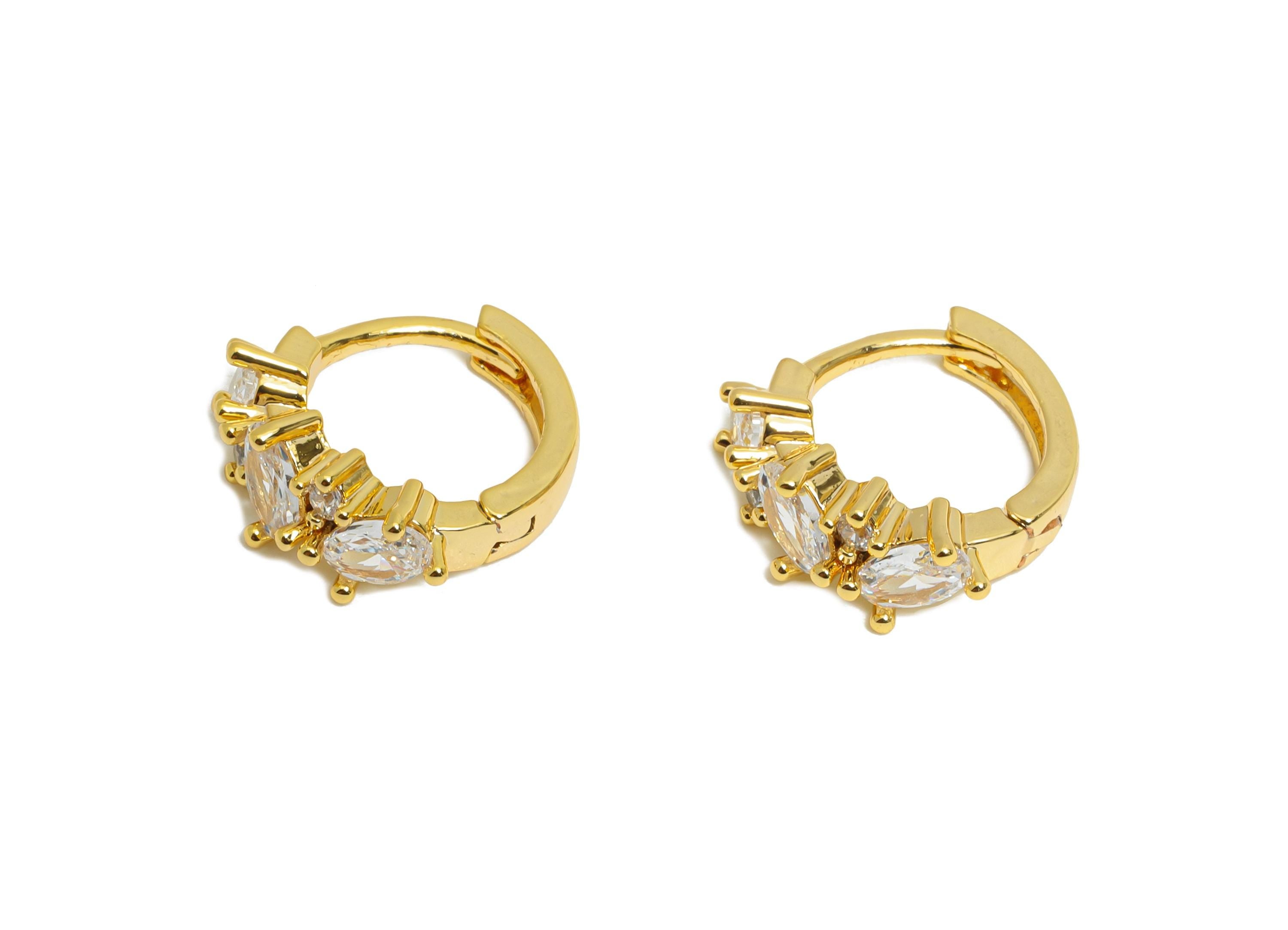 Brass Oval Sparking Hoop - Brass Chic Huggie Hoop Clasp - Elegant Bling Cubic Zircon Earring - 18K Real Gold Plating - 15x6x3mm - RGP9681 - DOMEDBAZAAR