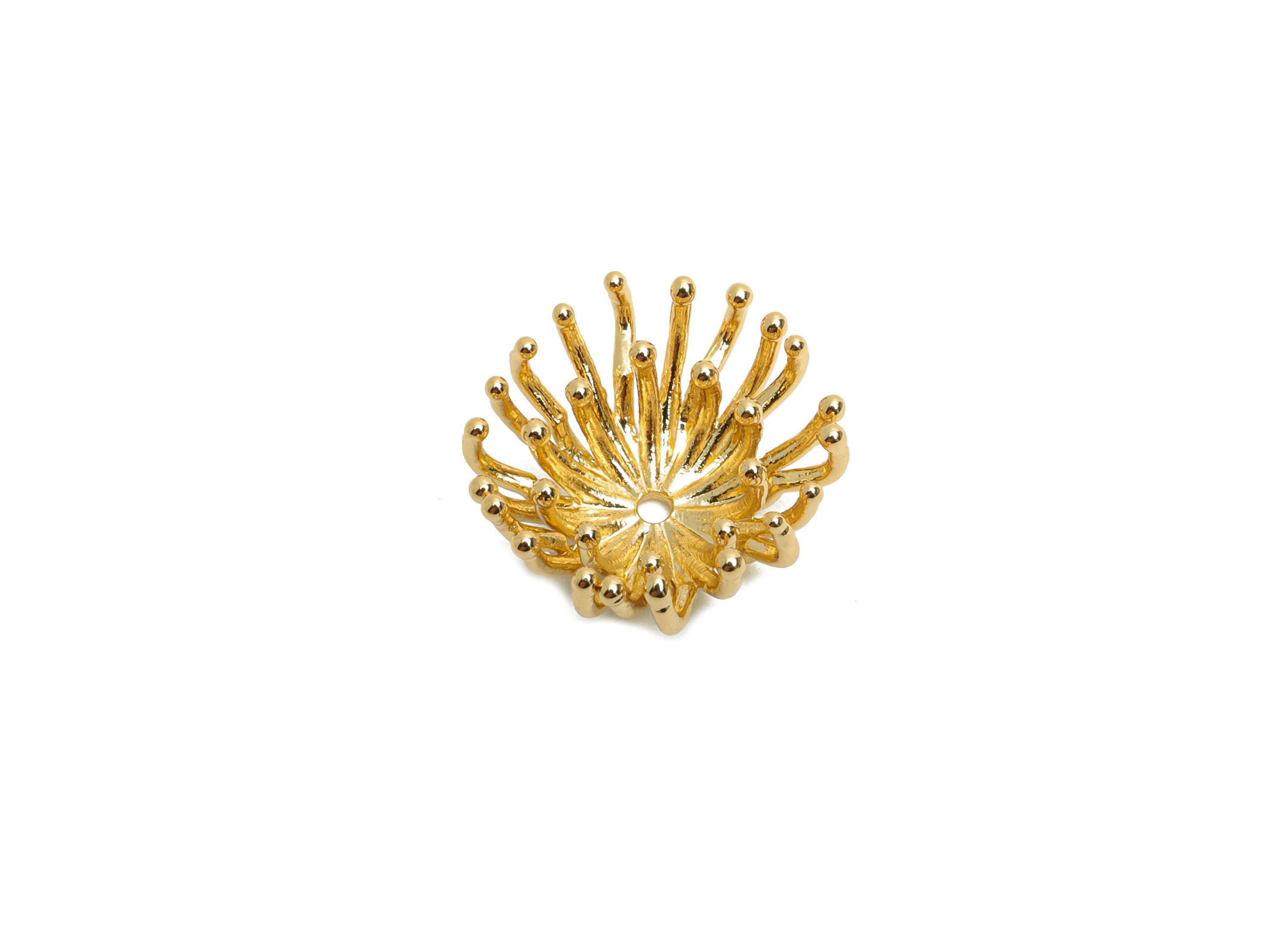 Golden Bracelet Charm - Brass Bracelet Space Bead - Brass Crown Bead Base - Brass Bead Setting - 18K Real Gold Plated - 17x16x4mm - RGP10694 - DOMEDBAZAAR