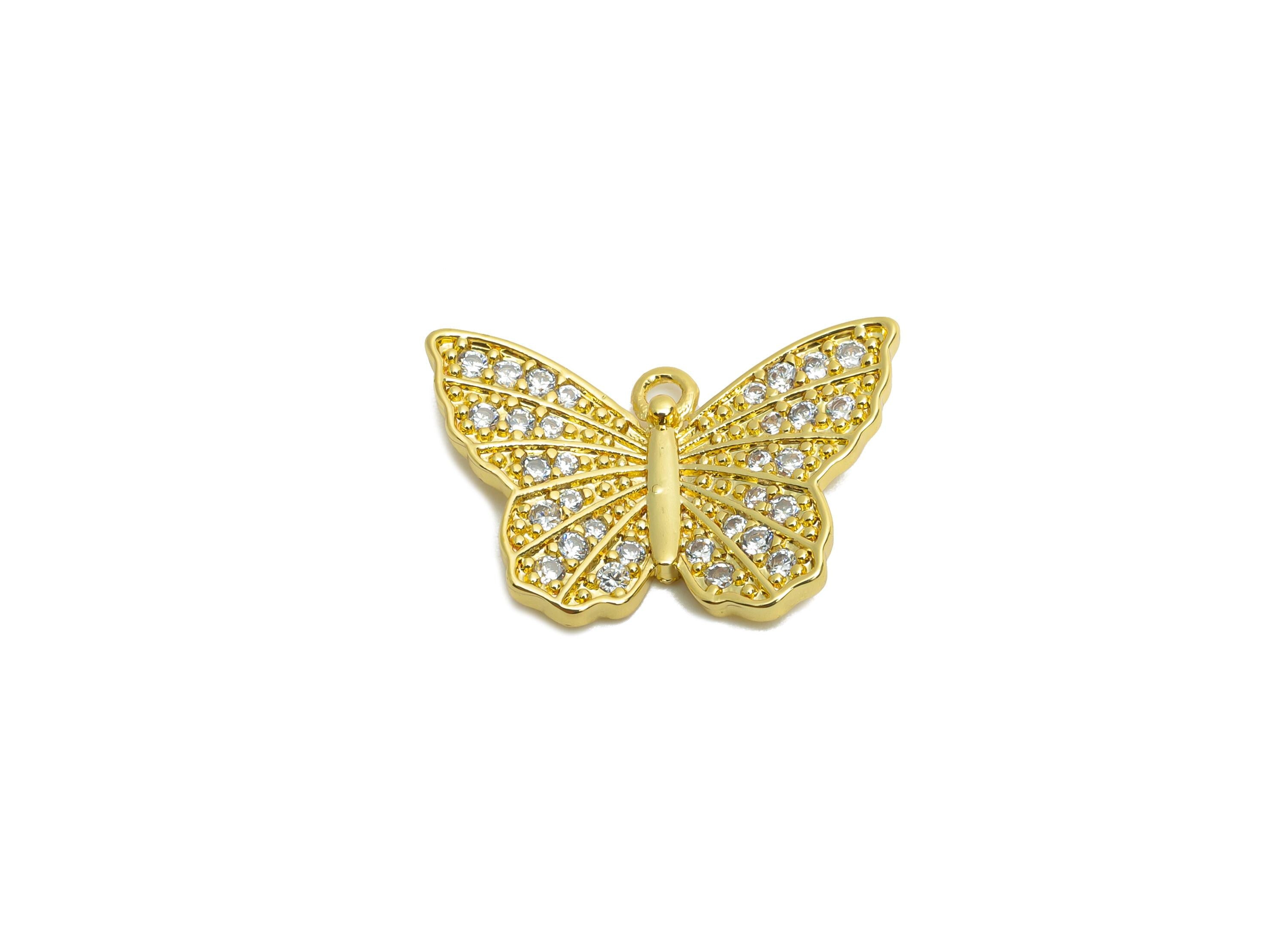 Brass Butterfly Charm - Brass Cubic Zircon Butterfly Charm - Brass Dainty Charm For Necklace - 18K Real Gold Plated - 13x19x1mm - RGP10627 - DOMEDBAZAAR