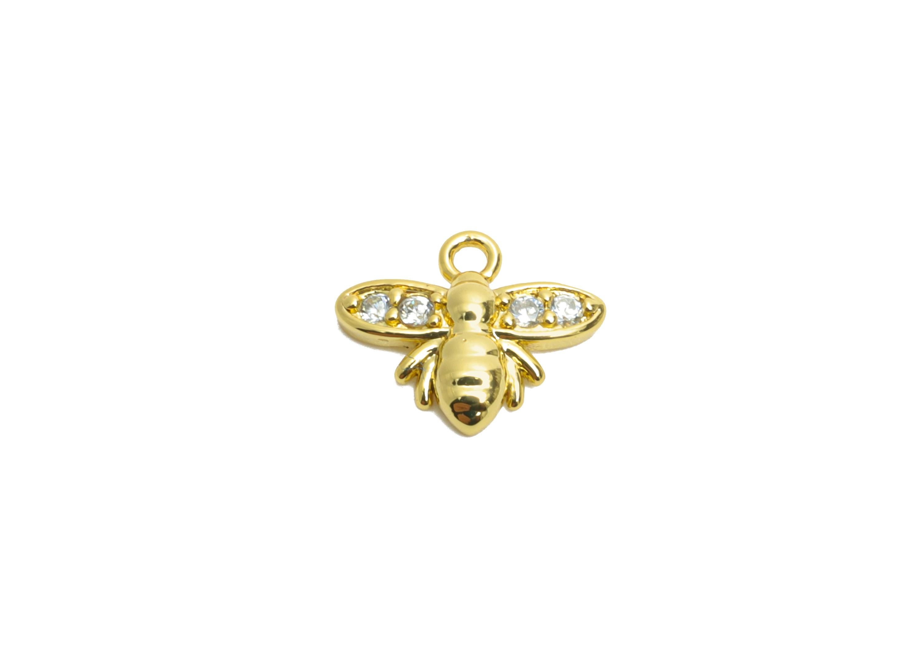 Brass Tiny Bee Charm - Brass Cubic Zircon Sparking Charm - Brass Dainty Charm For Bracelet - 18K Real Gold Plated - 7.6x9.11x1mm - RGP10614 - DOMEDBAZAAR