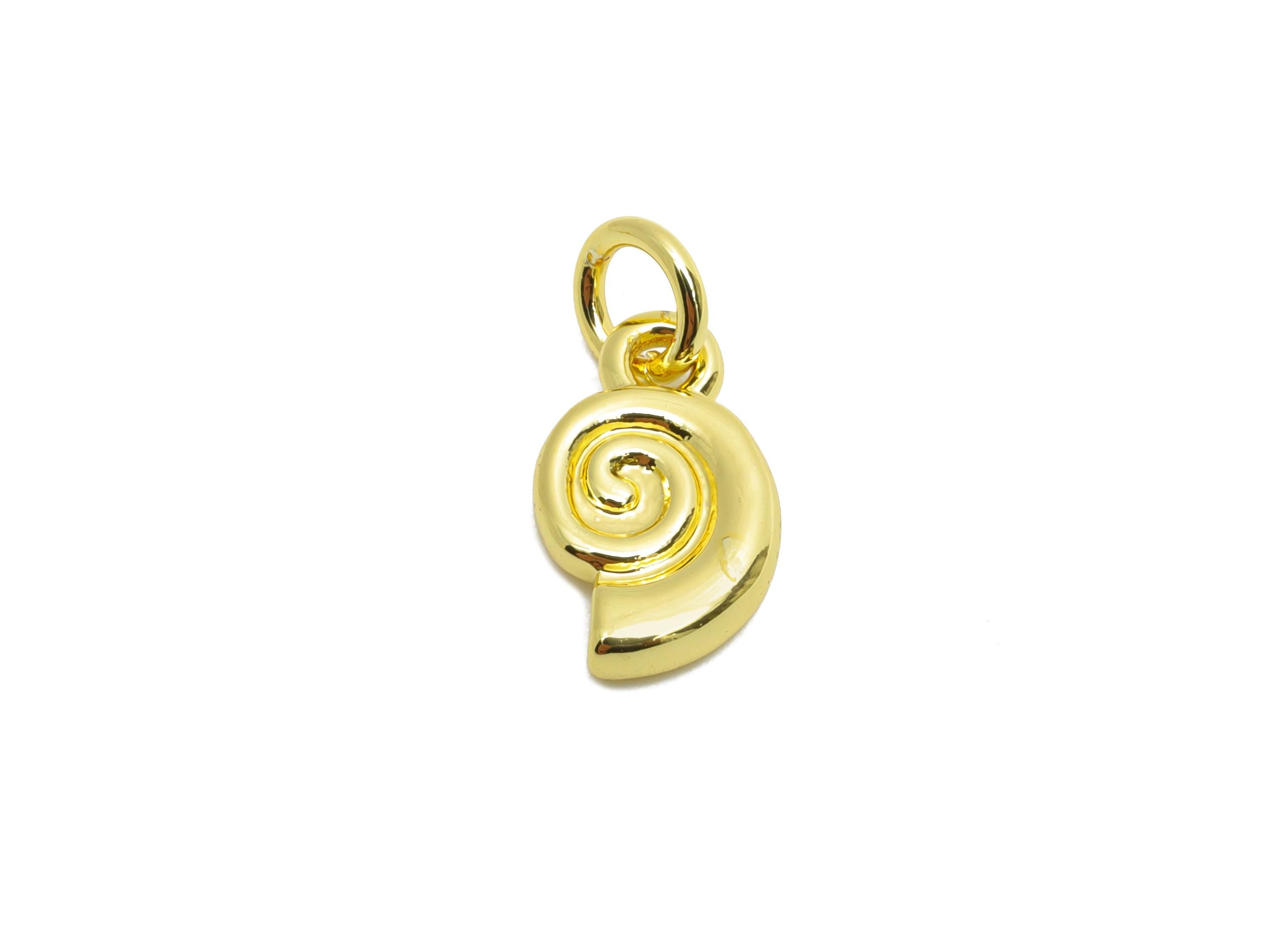 Brass Snail Earring Charm - Brass Conch Gold Earring Charm - Dainty Charm For DIY Bracelet - 18K Real Gold Plated - 11.7x7.94x2mm - RGP10595 - DOMEDBAZAAR