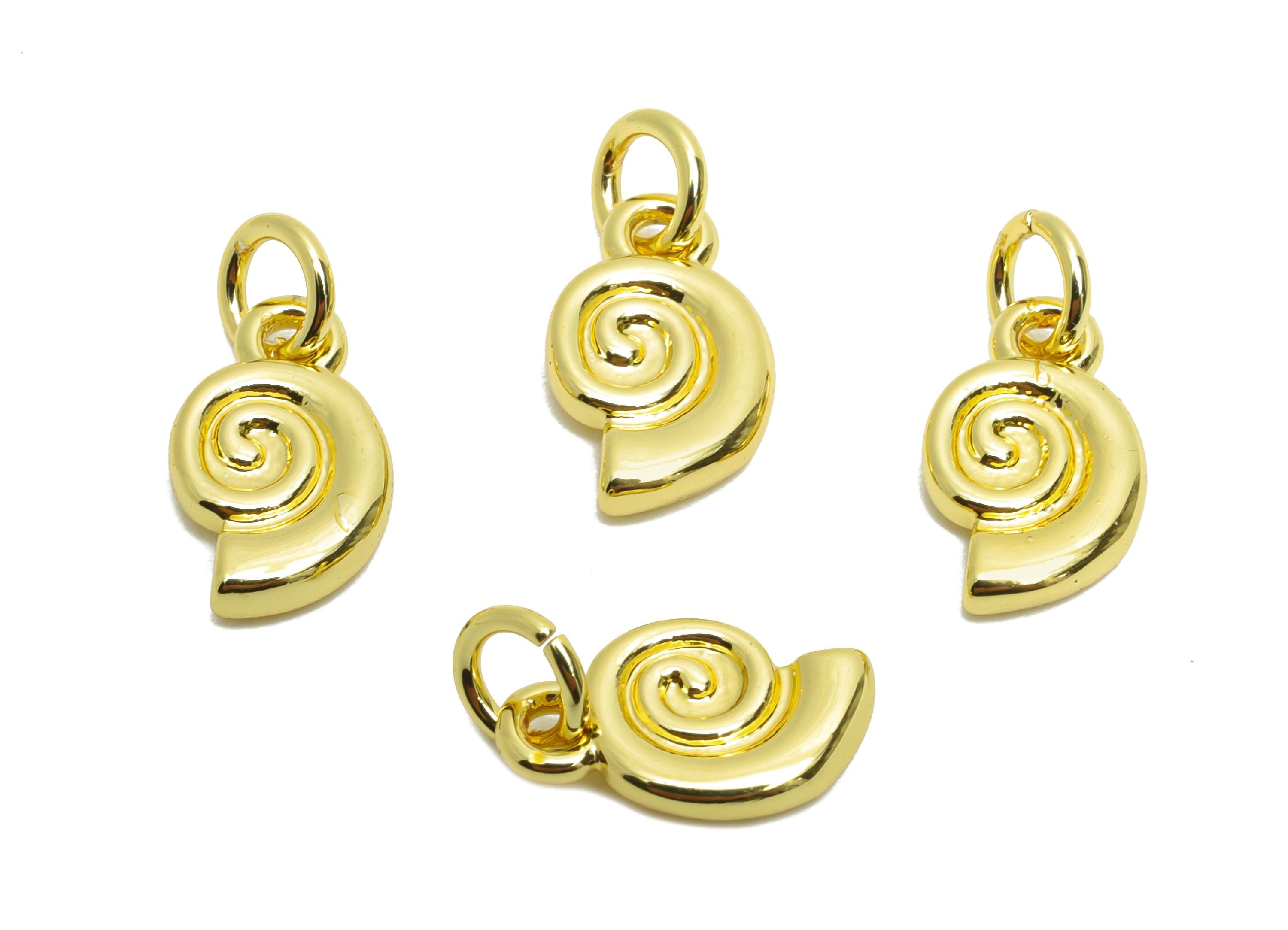 Brass Snail Earring Charm - Brass Conch Gold Earring Charm - Dainty Charm For DIY Bracelet - 18K Real Gold Plated - 11.7x7.94x2mm - RGP10595 - DOMEDBAZAAR